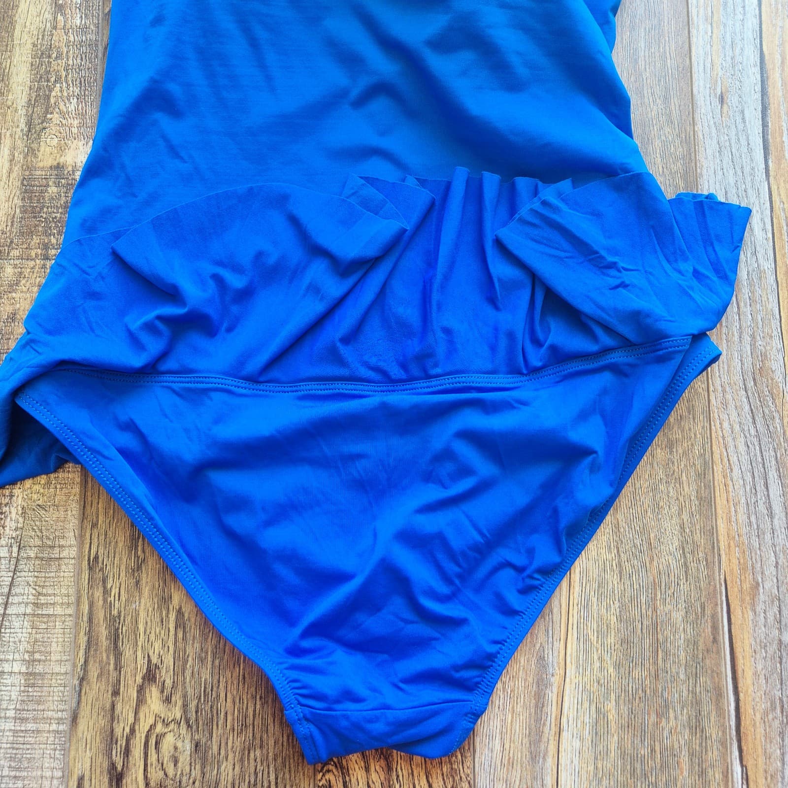 Lauren Ralph Lauren Bel Air Skirted Bandeau One-Piece Swimsuit Ruched Blue Sz.14 - Thumbnail 12