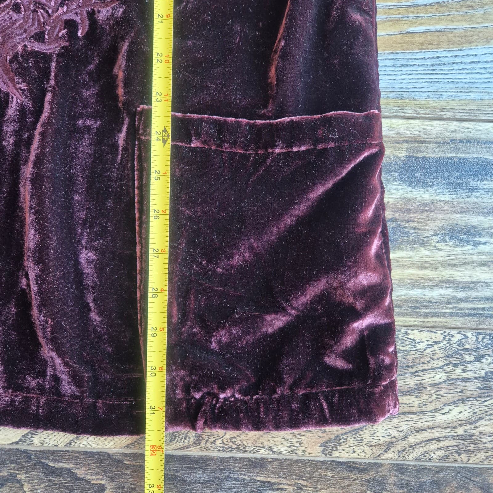 Soft Surroundings Floral Embroidered Velvet Tunic Blouse Pocket Burgundy Size M - Thumbnail 11