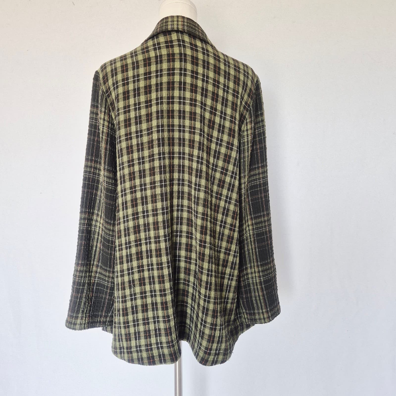 Habitat Crinkle Texture Green Plaid Tunic Top Button Roll-Tap Sleeve Pocket Sz.M - Thumbnail 8