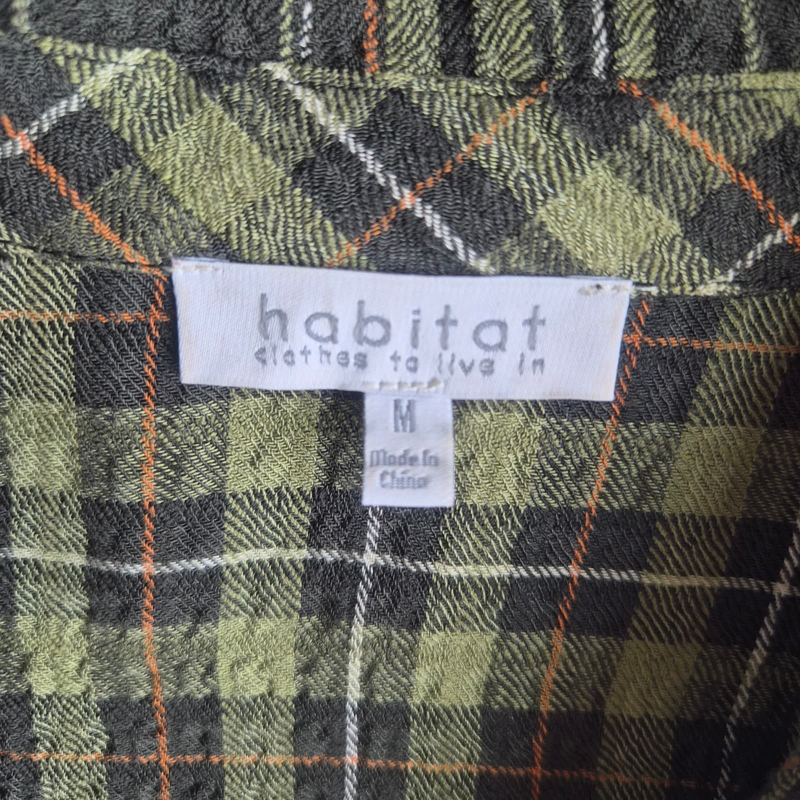 Habitat Crinkle Texture Green Plaid Tunic Top Button Roll-Tap Sleeve Pocket Sz.M - Thumbnail 10