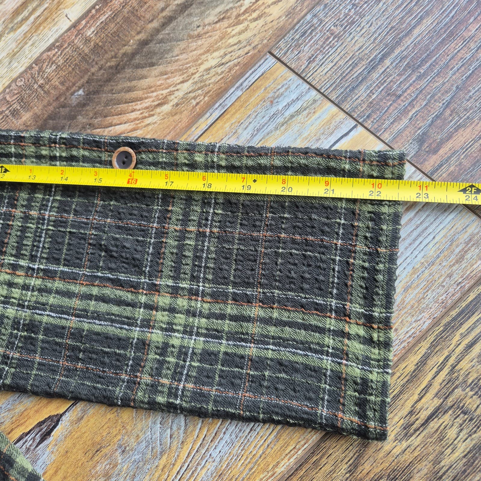 Habitat Crinkle Texture Green Plaid Tunic Top Button Roll-Tap Sleeve Pocket Sz.M - Thumbnail 13
