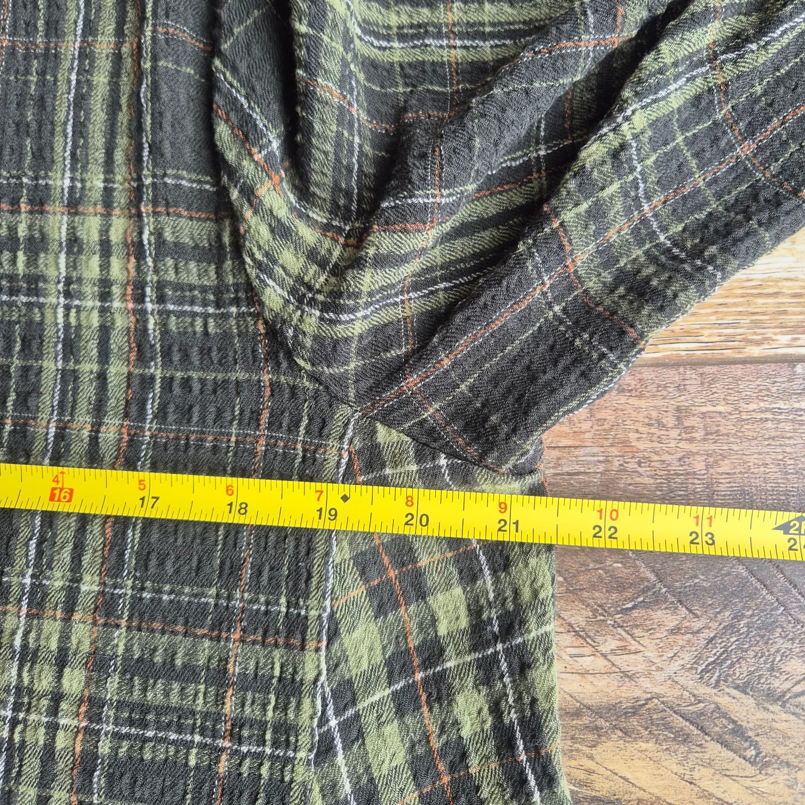 Habitat Crinkle Texture Green Plaid Tunic Top Button Roll-Tap Sleeve Pocket Sz.M - Thumbnail 14