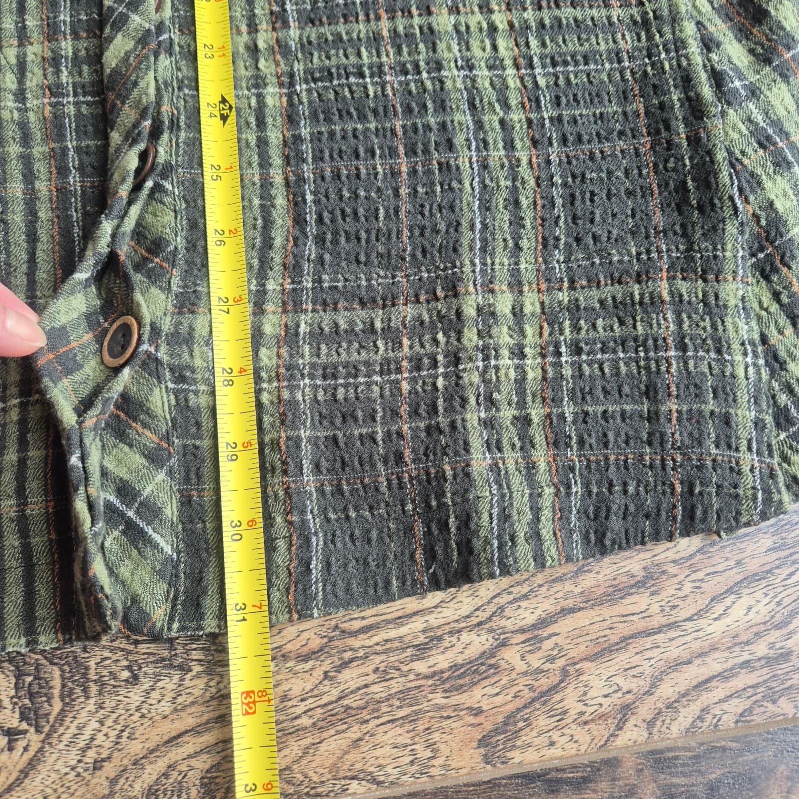 Habitat Crinkle Texture Green Plaid Tunic Top Button Roll-Tap Sleeve Pocket Sz.M - Thumbnail 15