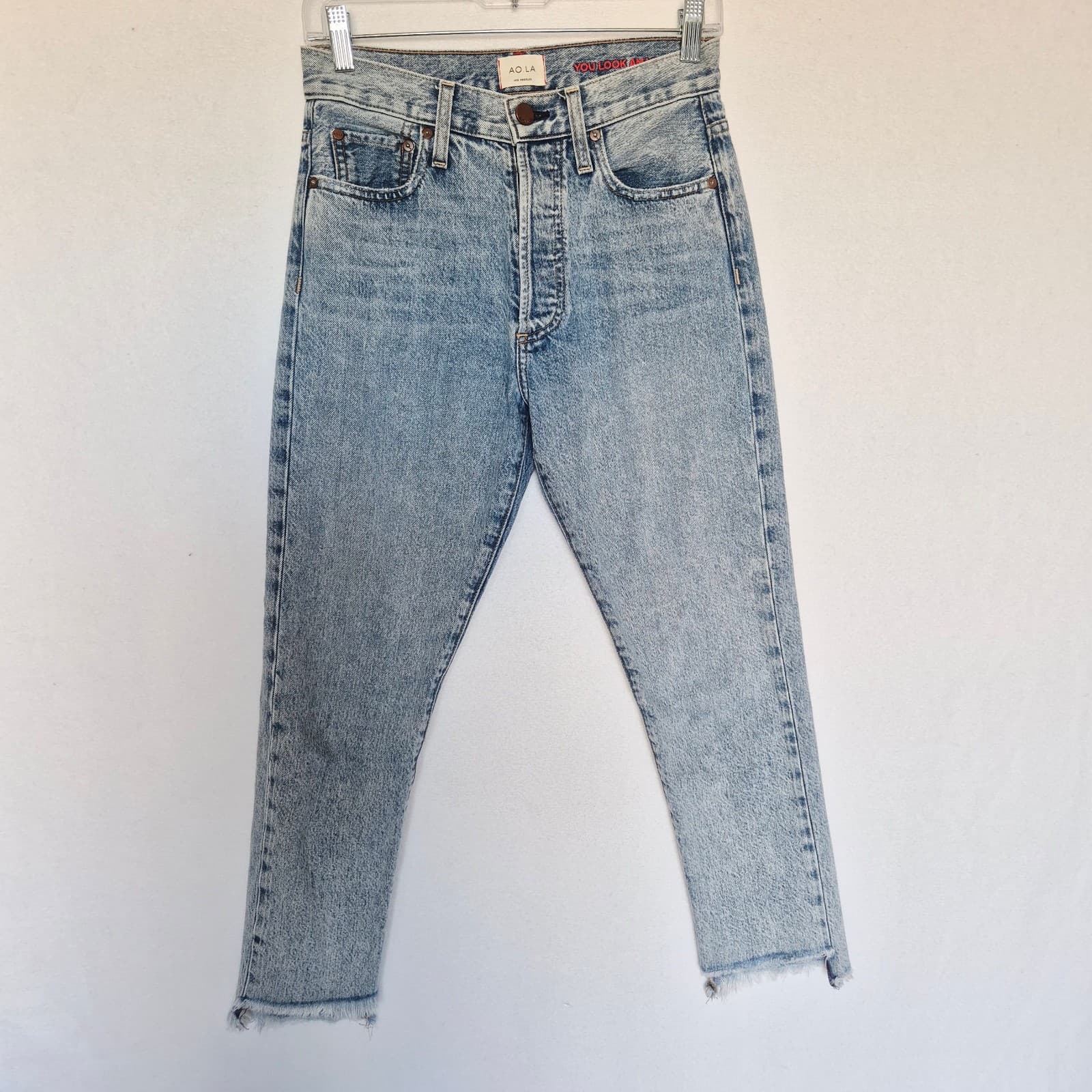 AO.LA Alice+Olivia Amazing High Rise Slim Girlfriend Jeans Frayed Light Wash 25 - Thumbnail 2