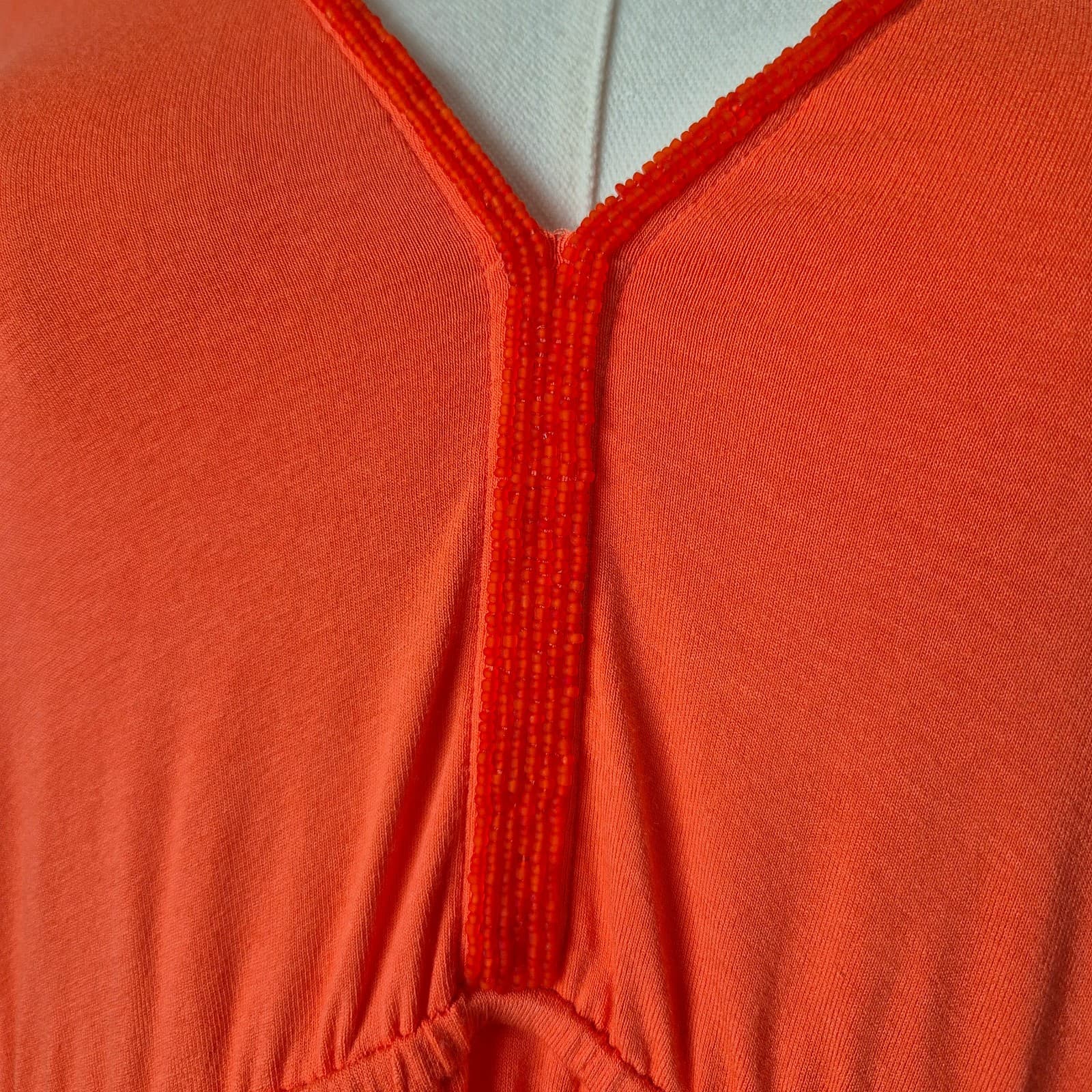 Tommy Bahama Beaded Neck-Line Beach Resort Midi Dress Stretch Jersey Orange Sz.L - Thumbnail 3