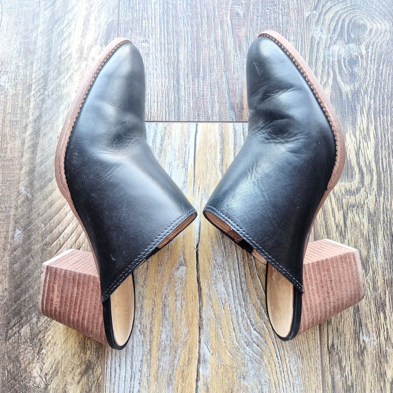 Madewell Harper Black Leather Mules 3" Stacked Heels Cushioned Women's 8.5 J8560 - Thumbnail 9