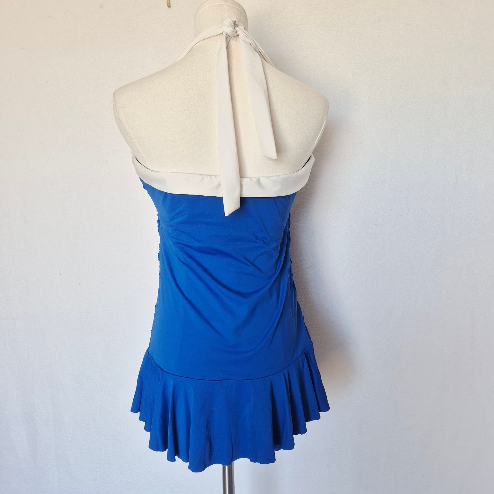 Lauren Ralph Lauren Bel Air Skirted Bandeau One-Piece Swimsuit Ruched Blue Sz.14 - Thumbnail 8