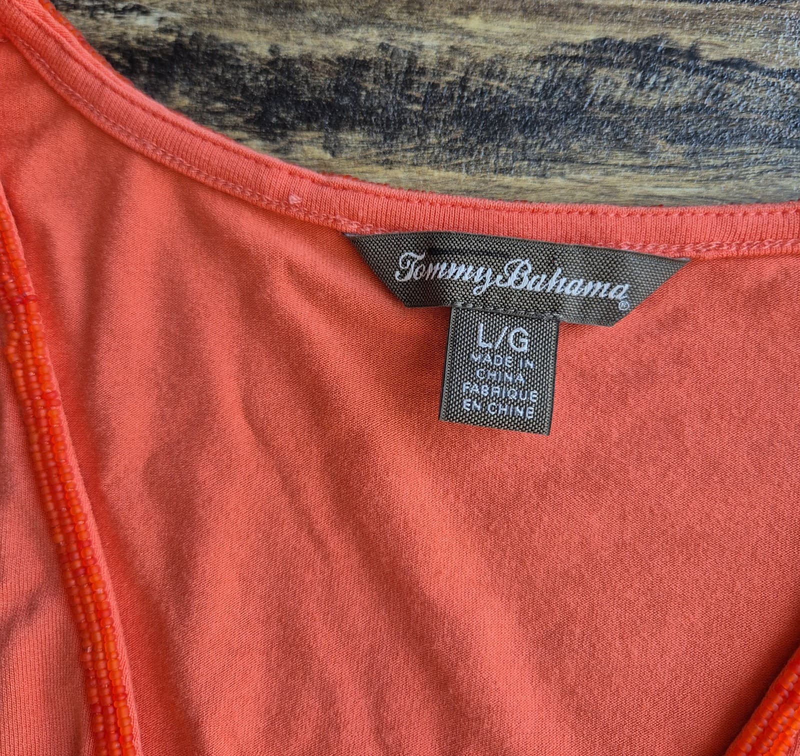Tommy Bahama Beaded Neck-Line Beach Resort Midi Dress Stretch Jersey Orange Sz.L - Thumbnail 7