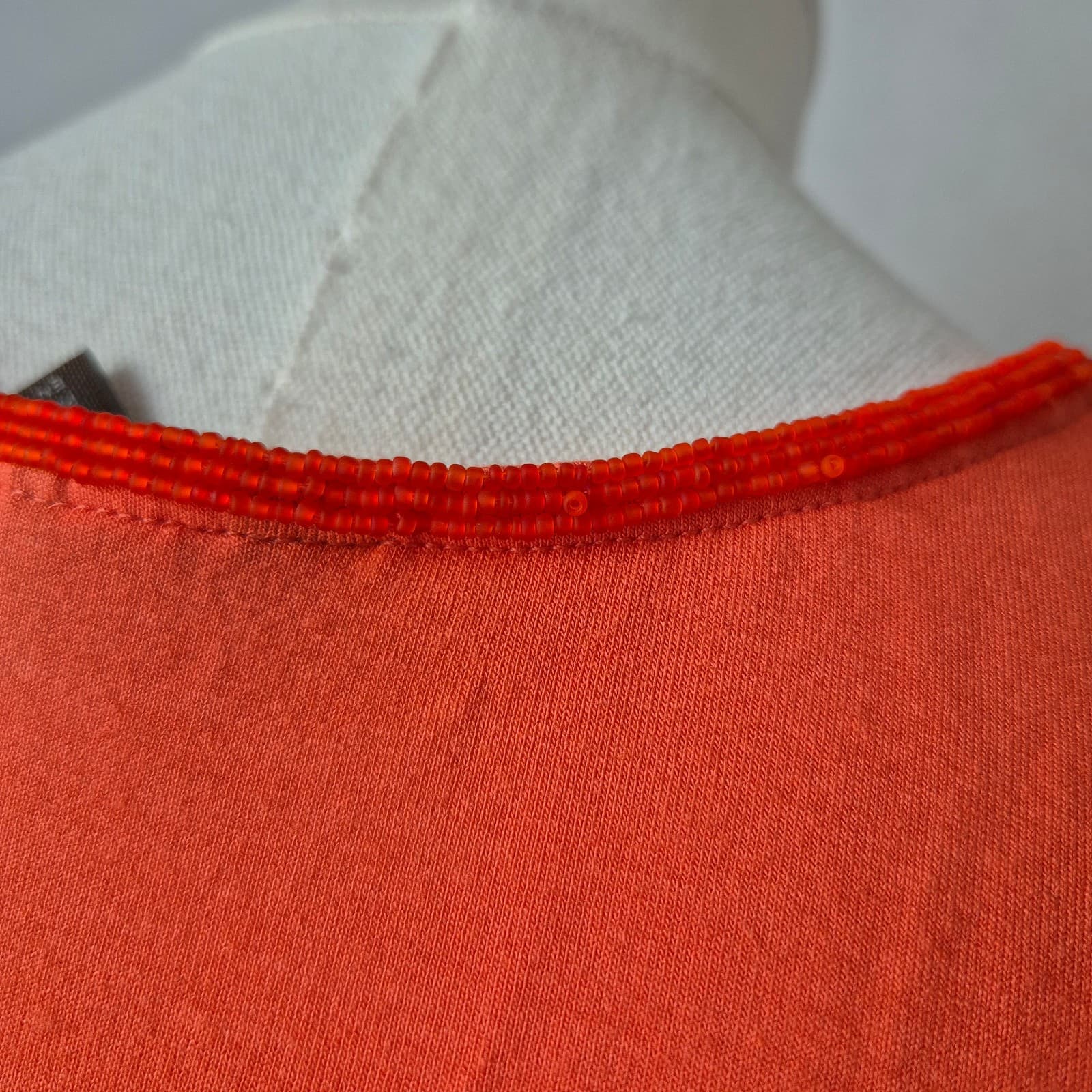 Tommy Bahama Beaded Neck-Line Beach Resort Midi Dress Stretch Jersey Orange Sz.L - Thumbnail 5