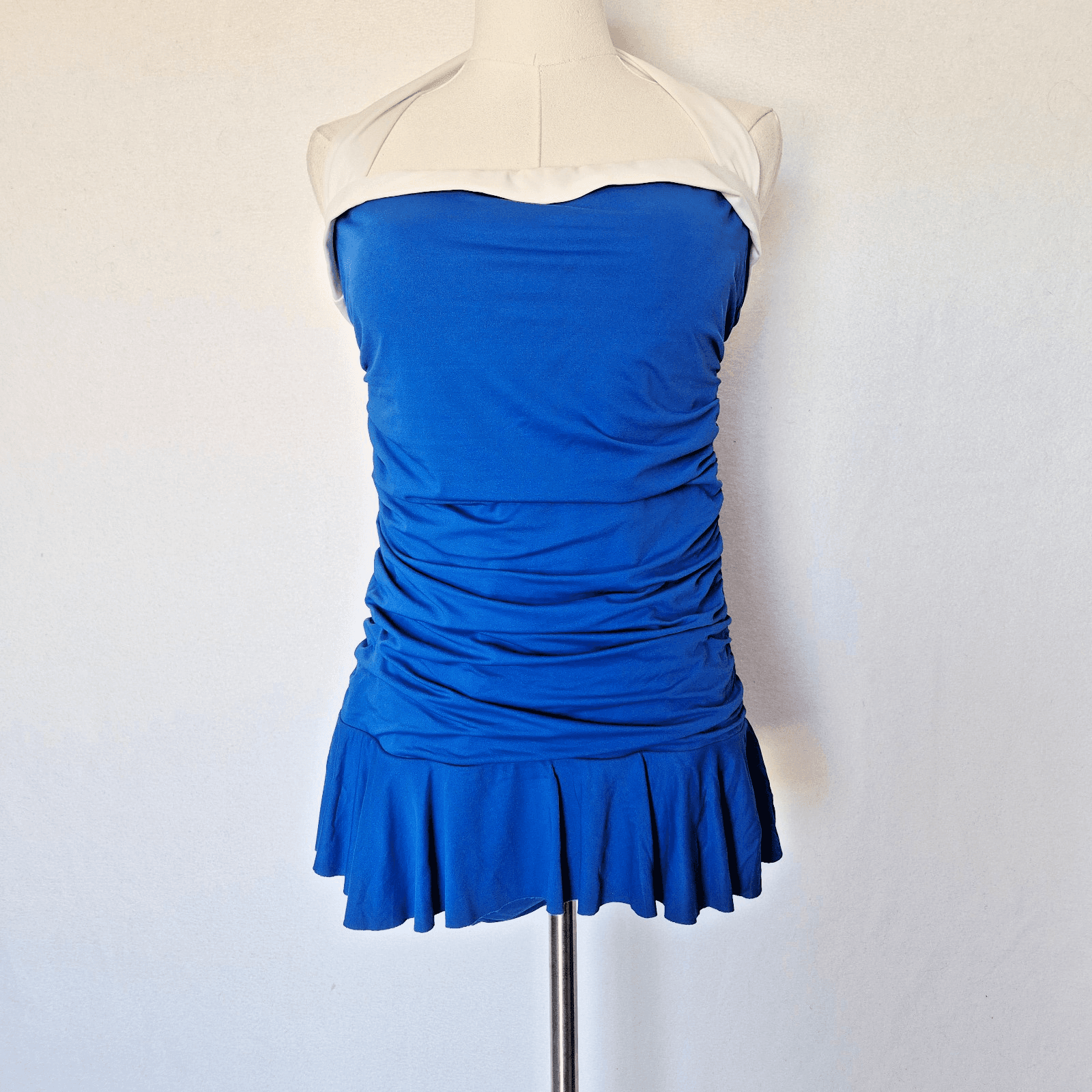 Lauren Ralph Lauren Bel Air Skirted Bandeau One-Piece Swimsuit Ruched Blue Sz.14 - Thumbnail 3