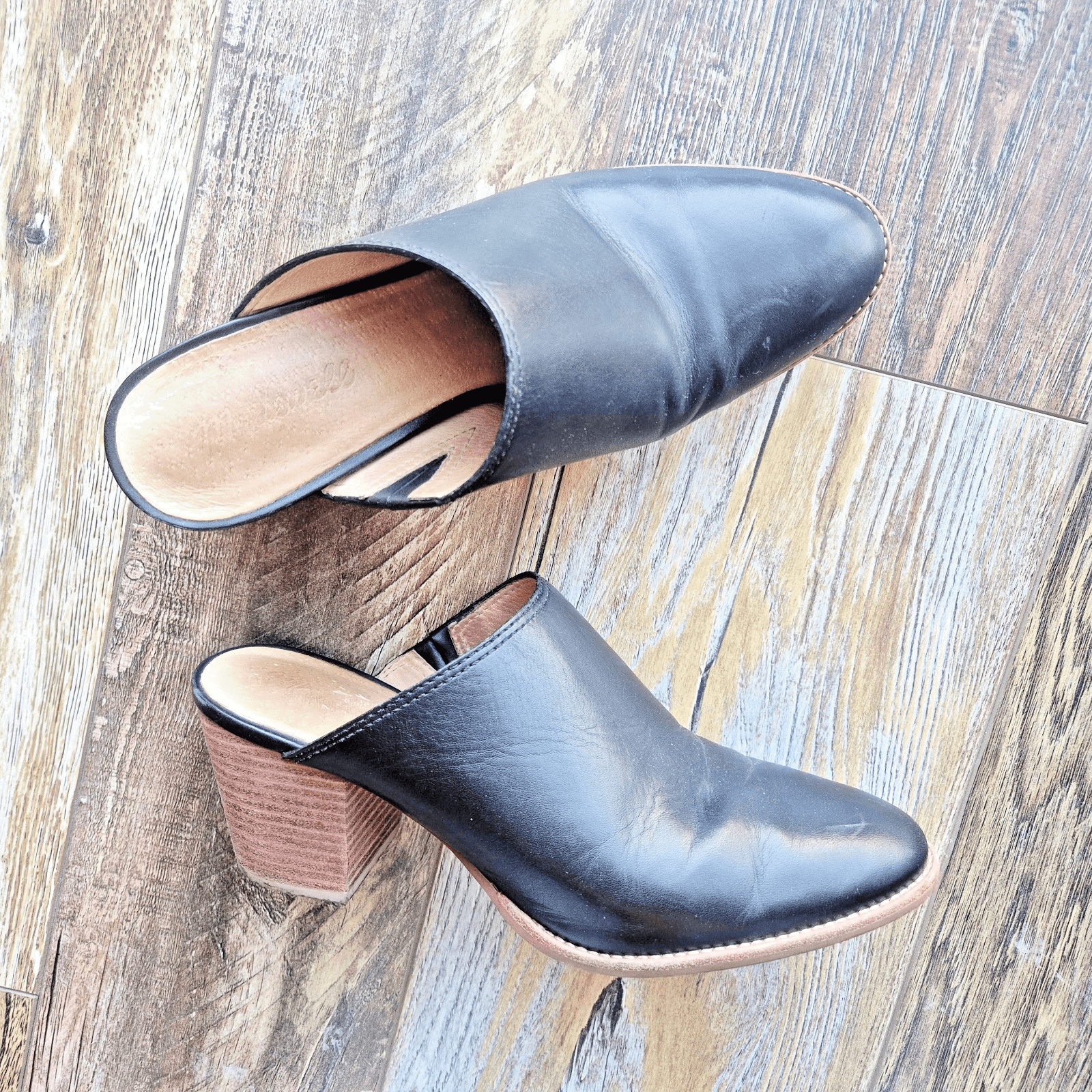 Madewell Harper Black Leather Mules 3" Stacked Heels Cushioned Women's 8.5 J8560 - Thumbnail 4