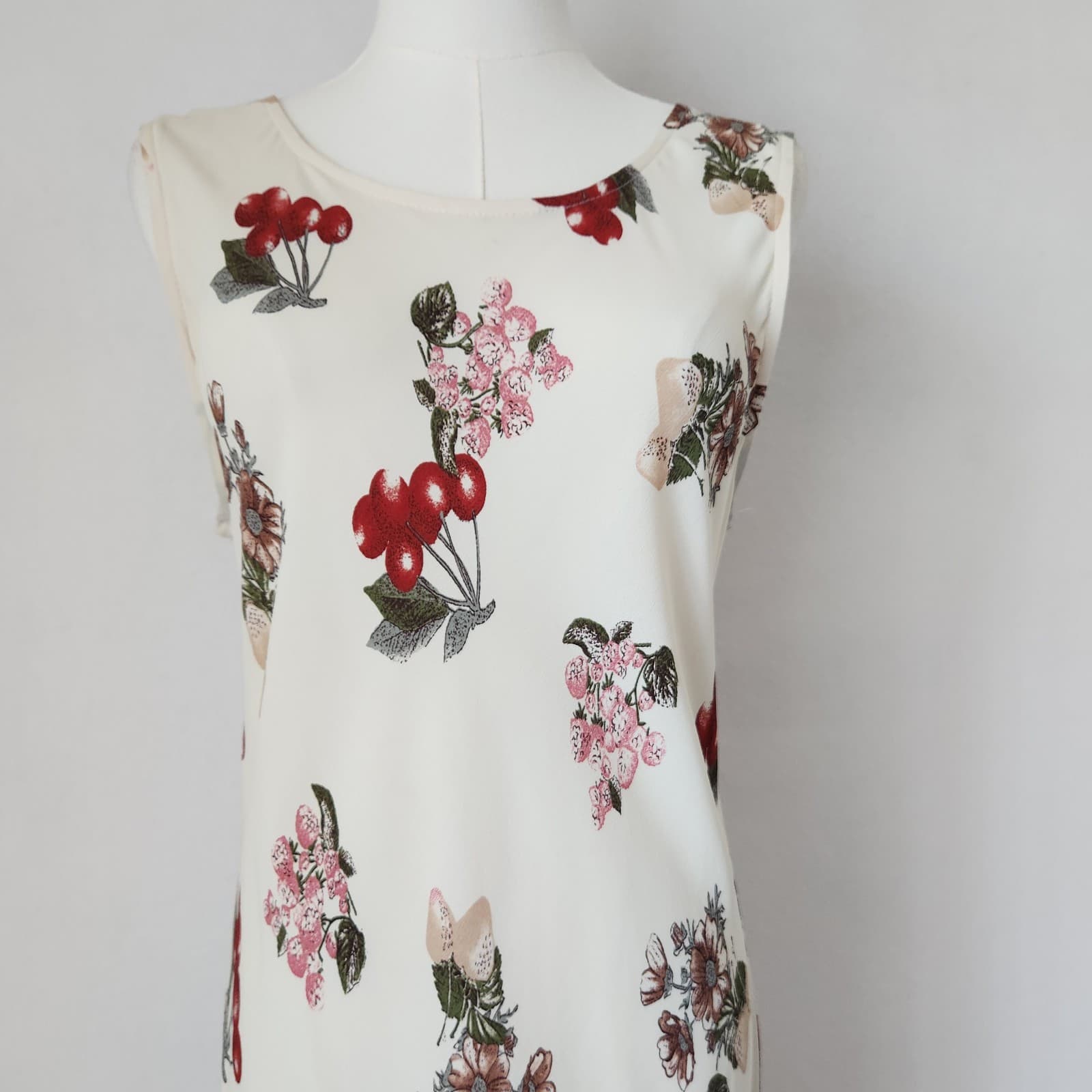 Vintage NC Love USA Made Rayon Chiffon Sherry Floral Maxi Dress Sleeveless Sz.L - Thumbnail 3