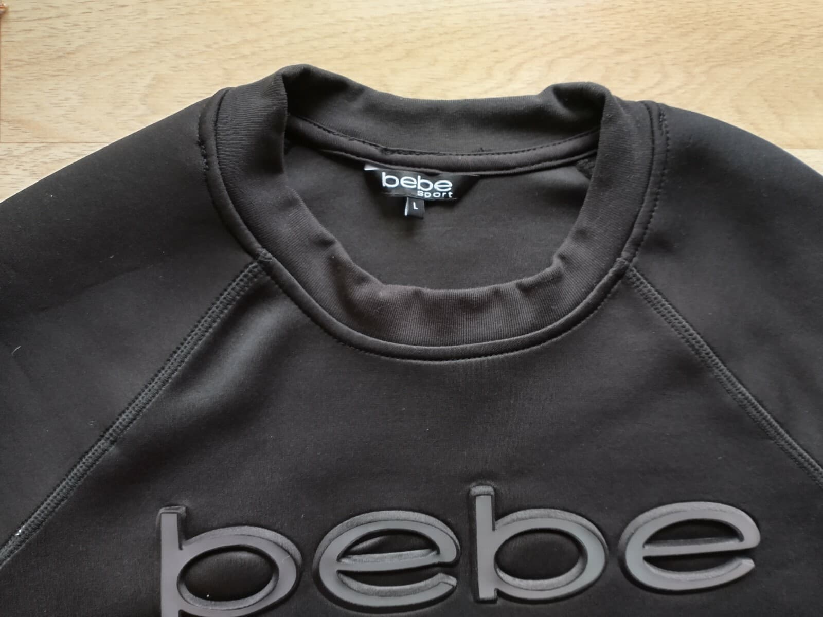 NWT BEBE Sport Women Scuba Sweatshirt Pullover Logo Crewneck Black Sz.M $99 - Thumbnail 9