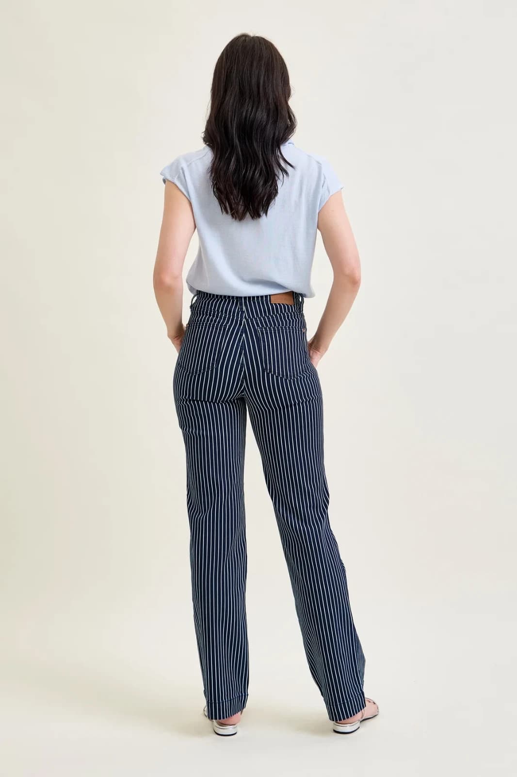 JUDY BLUE High Waist Tummy Control Blue White Striped Straight Jeans Womens 3/26 - Thumbnail 9