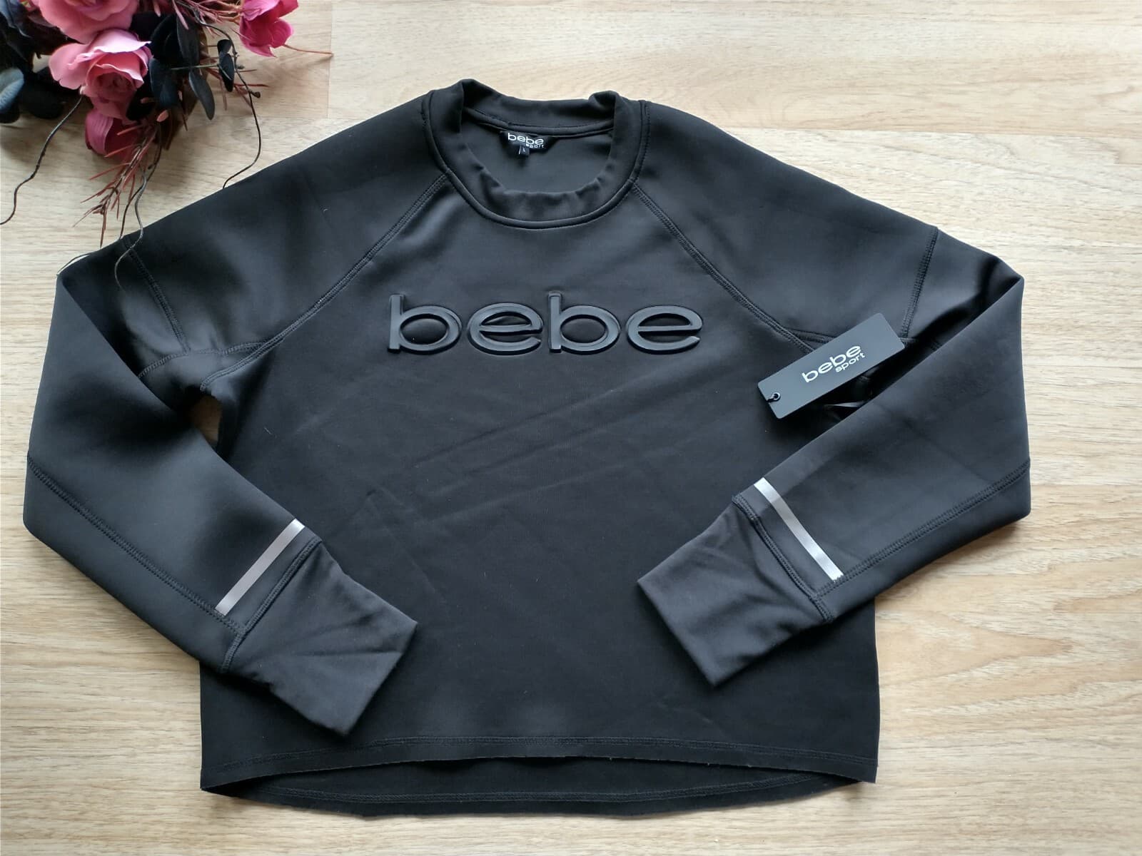 NWT BEBE Sport Women Scuba Sweatshirt Pullover Logo Crewneck Black Sz.M $99 - Thumbnail 10