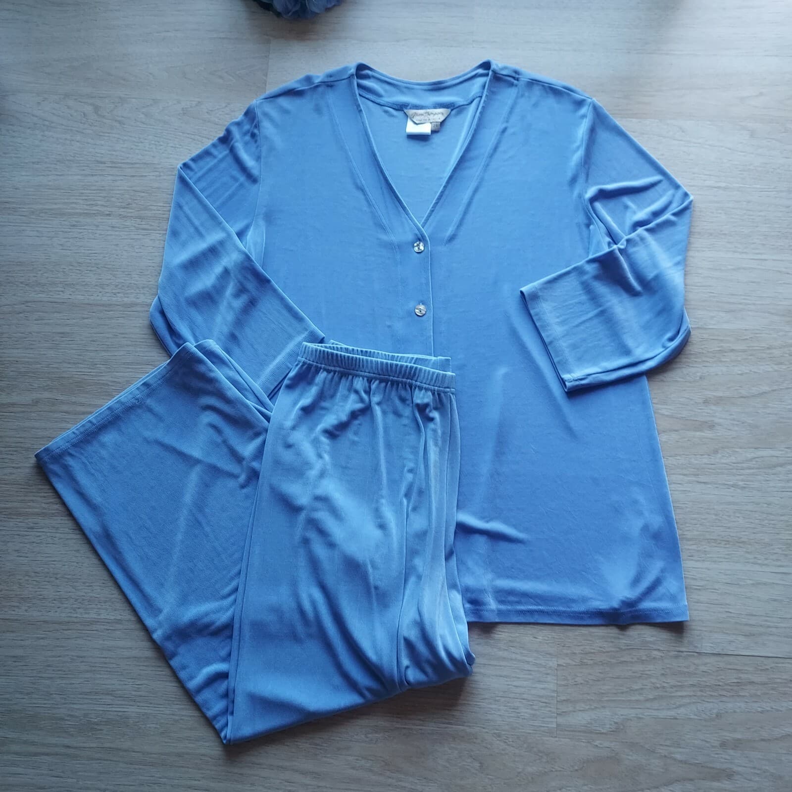 Vintage Norm Thompson 2-Piece Set Slinky Knit Top Pant Blue Sz.2X,XL Made in USA - Thumbnail 2