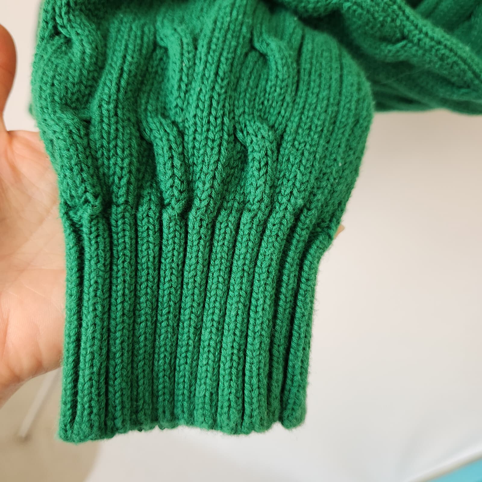 Vintage Y2K Ralph Lauren Sport Pony Cotton Cable Knit V-Neck Sweater Green Sz.L - Thumbnail 4