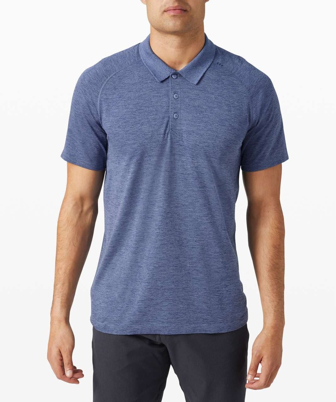 Lululemon Metal Vent Tech Short Sleeve Polo Shirt Mesh Breathable Blue Men's L - Thumbnail 4