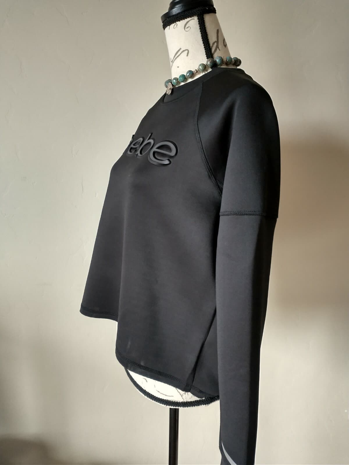 NWT BEBE Sport Women Scuba Sweatshirt Pullover Logo Crewneck Black Sz.M $99 - Thumbnail 5