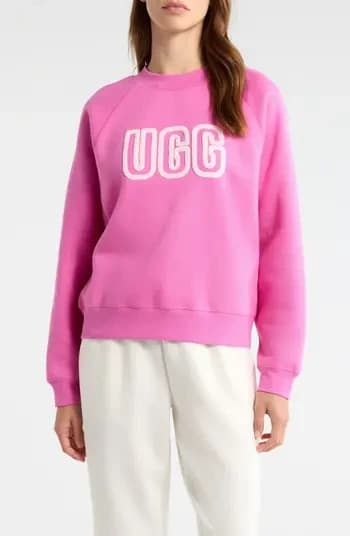 NWoT UGG Logo Spell-Out Crew Neck Sweatshirt Relaxed Fleece Lined Pink Women's S - Thumbnail 2