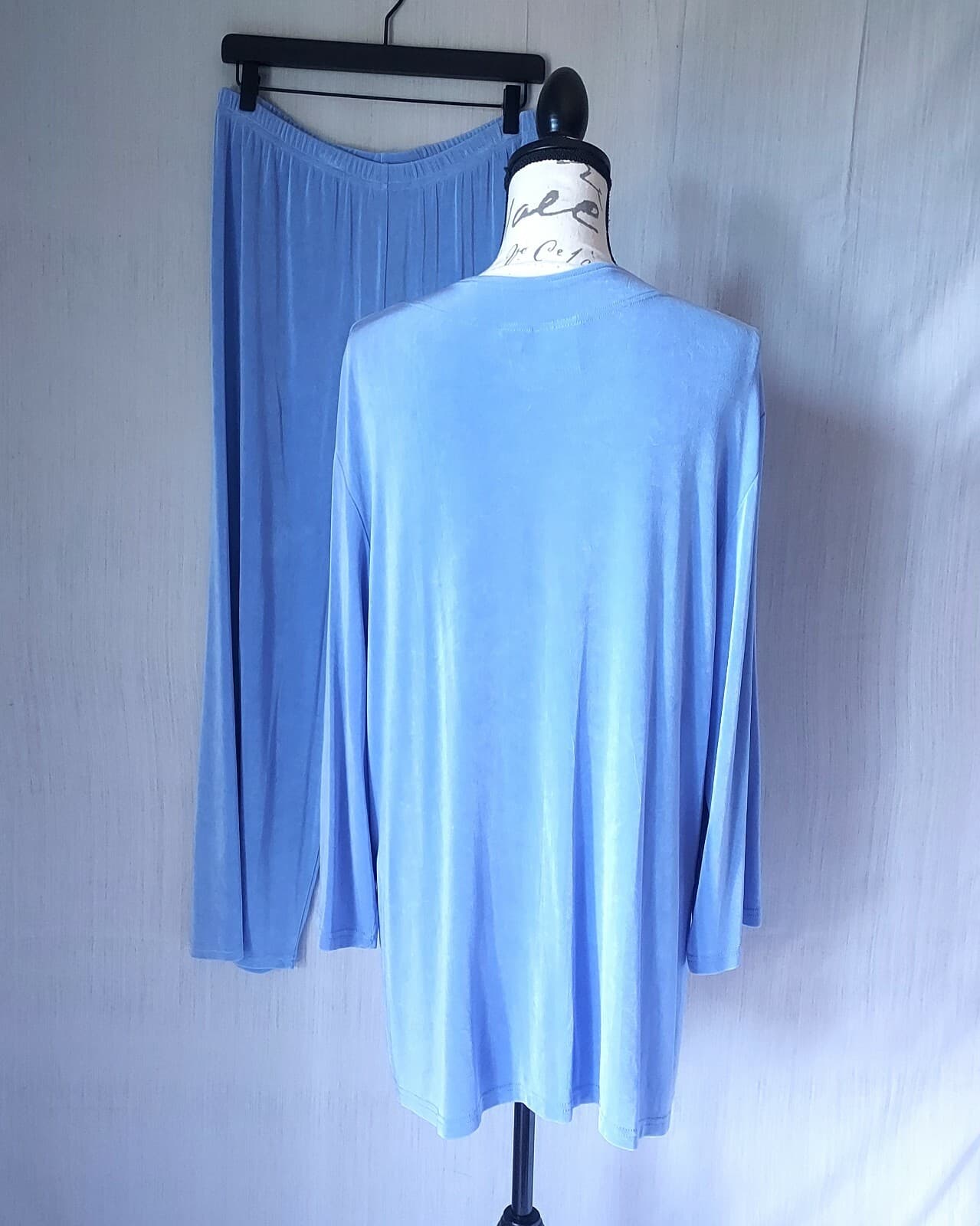 Vintage Norm Thompson 2-Piece Set Slinky Knit Top Pant Blue Sz.2X,XL Made in USA - Thumbnail 3