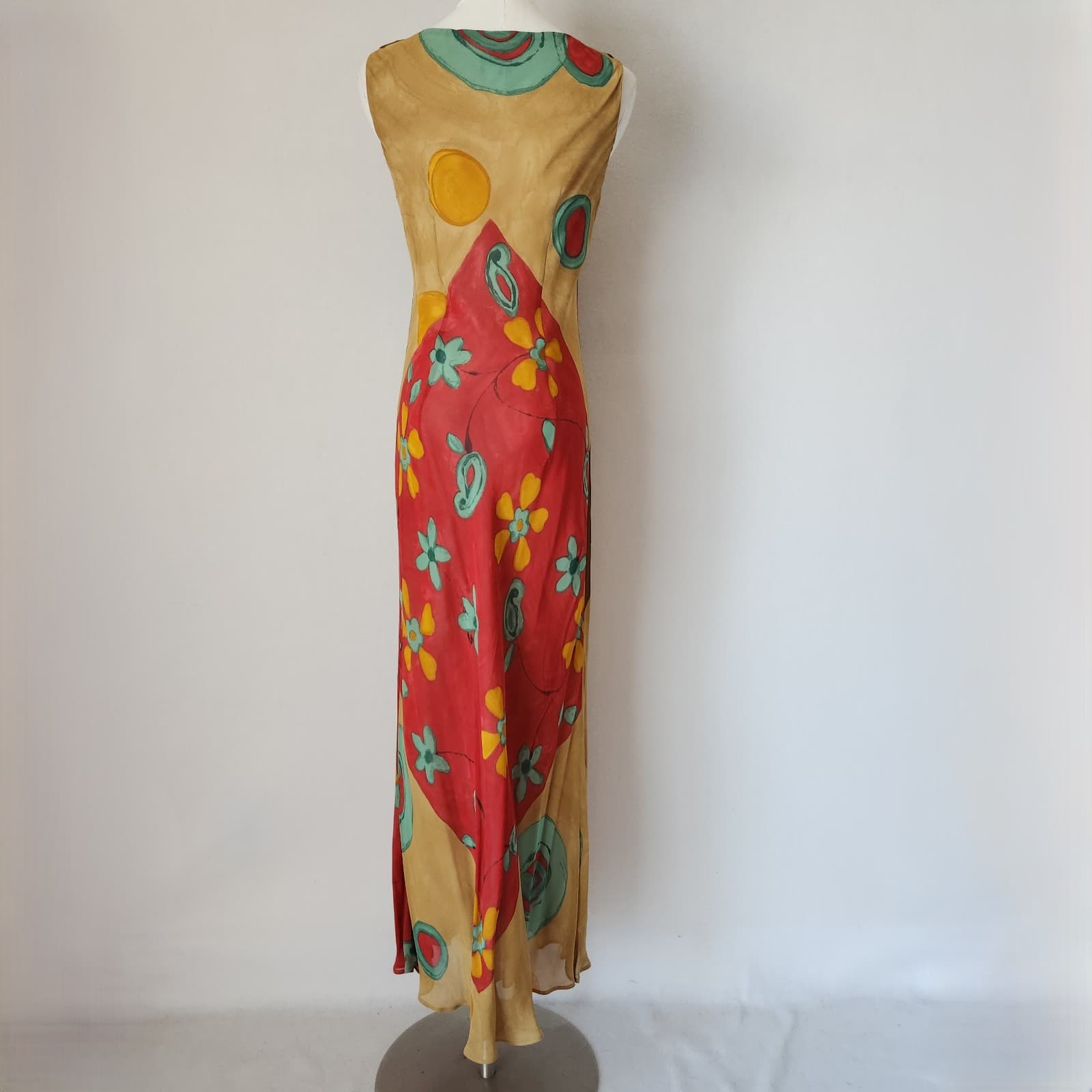 Vintage Y2K Tessuto USA Made Rayon Chiffon Maxi Dress Sleeveless Multicolor Sz.P - Thumbnail 5