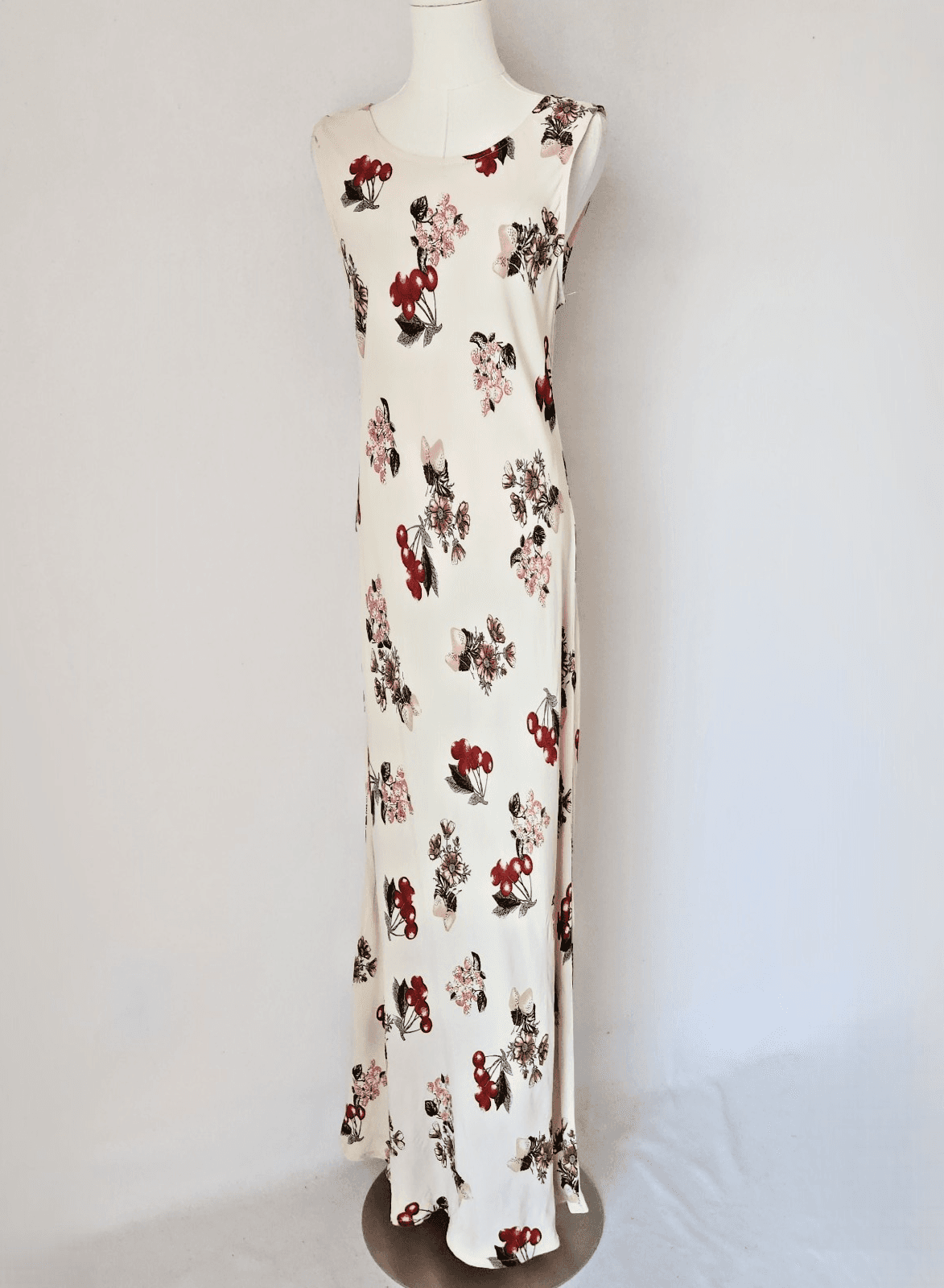 Vintage NC Love USA Made Rayon Chiffon Sherry Floral Maxi Dress Sleeveless Sz.L