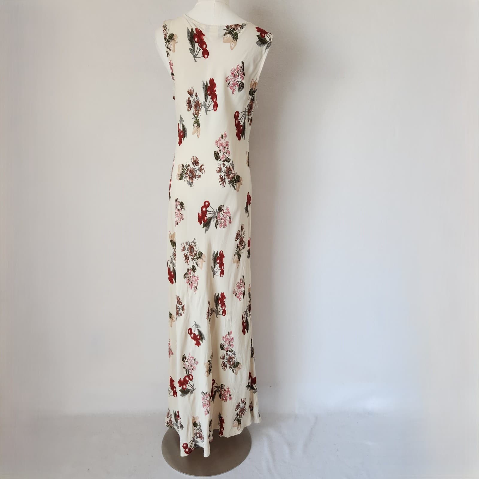 Vintage NC Love USA Made Rayon Chiffon Sherry Floral Maxi Dress Sleeveless Sz.L - Thumbnail 5