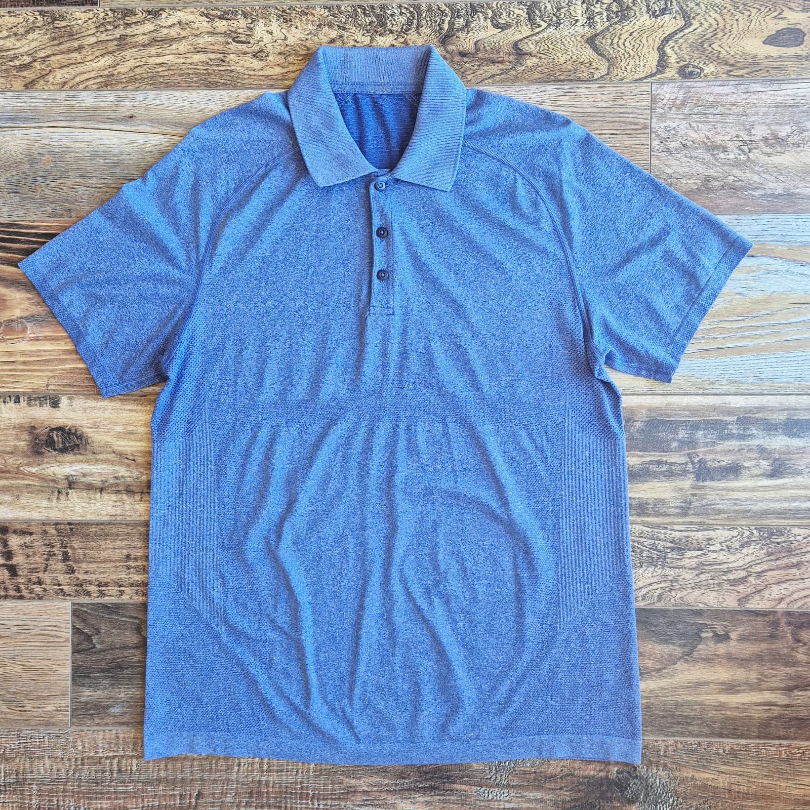 Lululemon Metal Vent Tech Short Sleeve Polo Shirt Mesh Breathable Blue Men's L - Thumbnail 3