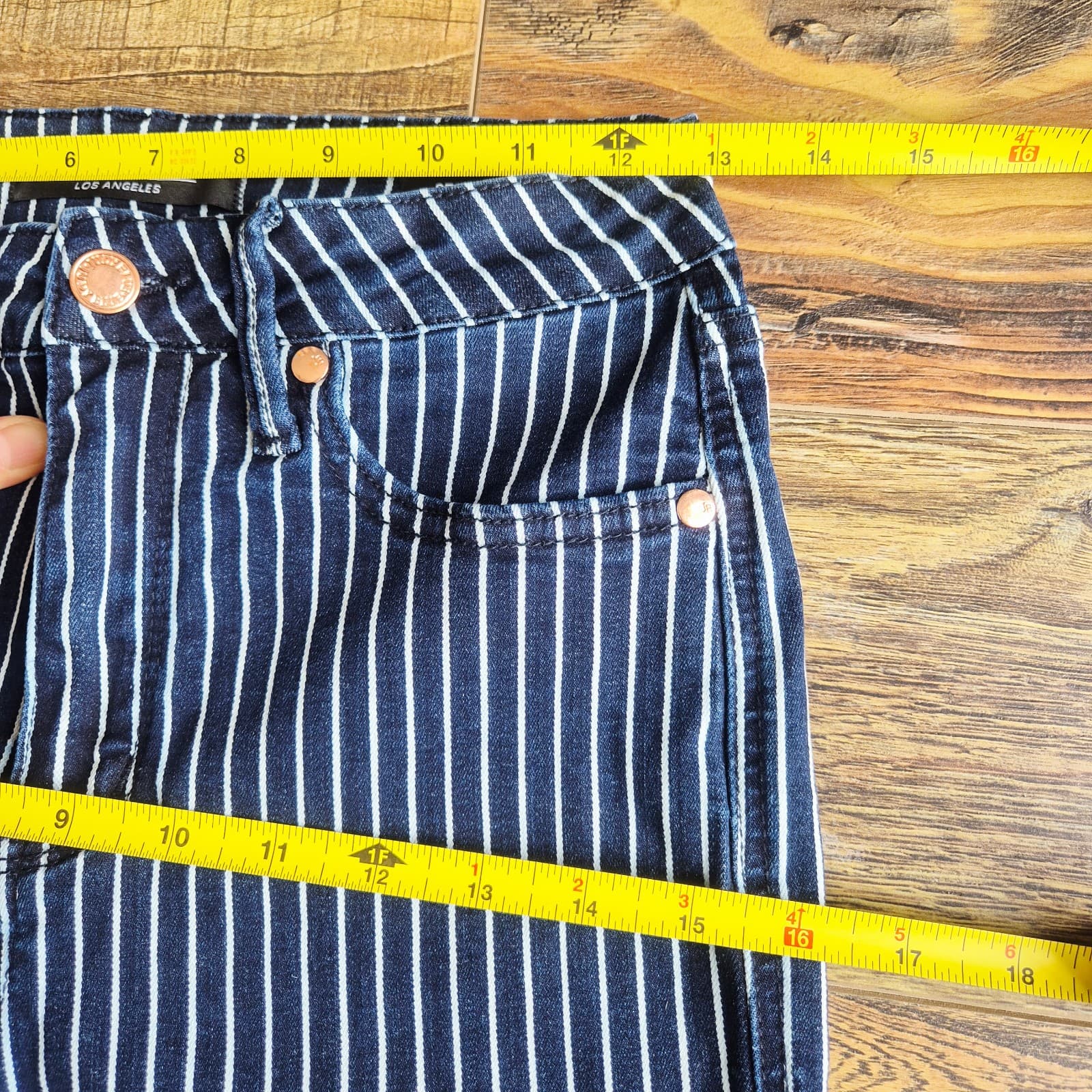 JUDY BLUE High Waist Tummy Control Blue White Striped Straight Jeans Womens 3/26 - Thumbnail 13