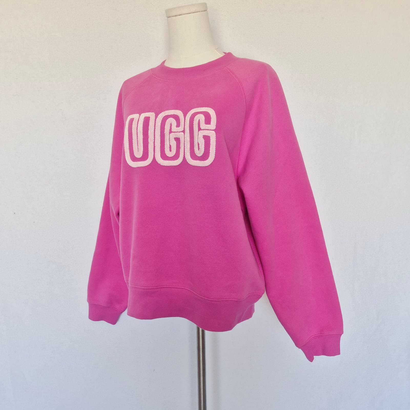 NWoT UGG Logo Spell-Out Crew Neck Sweatshirt Relaxed Fleece Lined Pink Women's S - Thumbnail 5