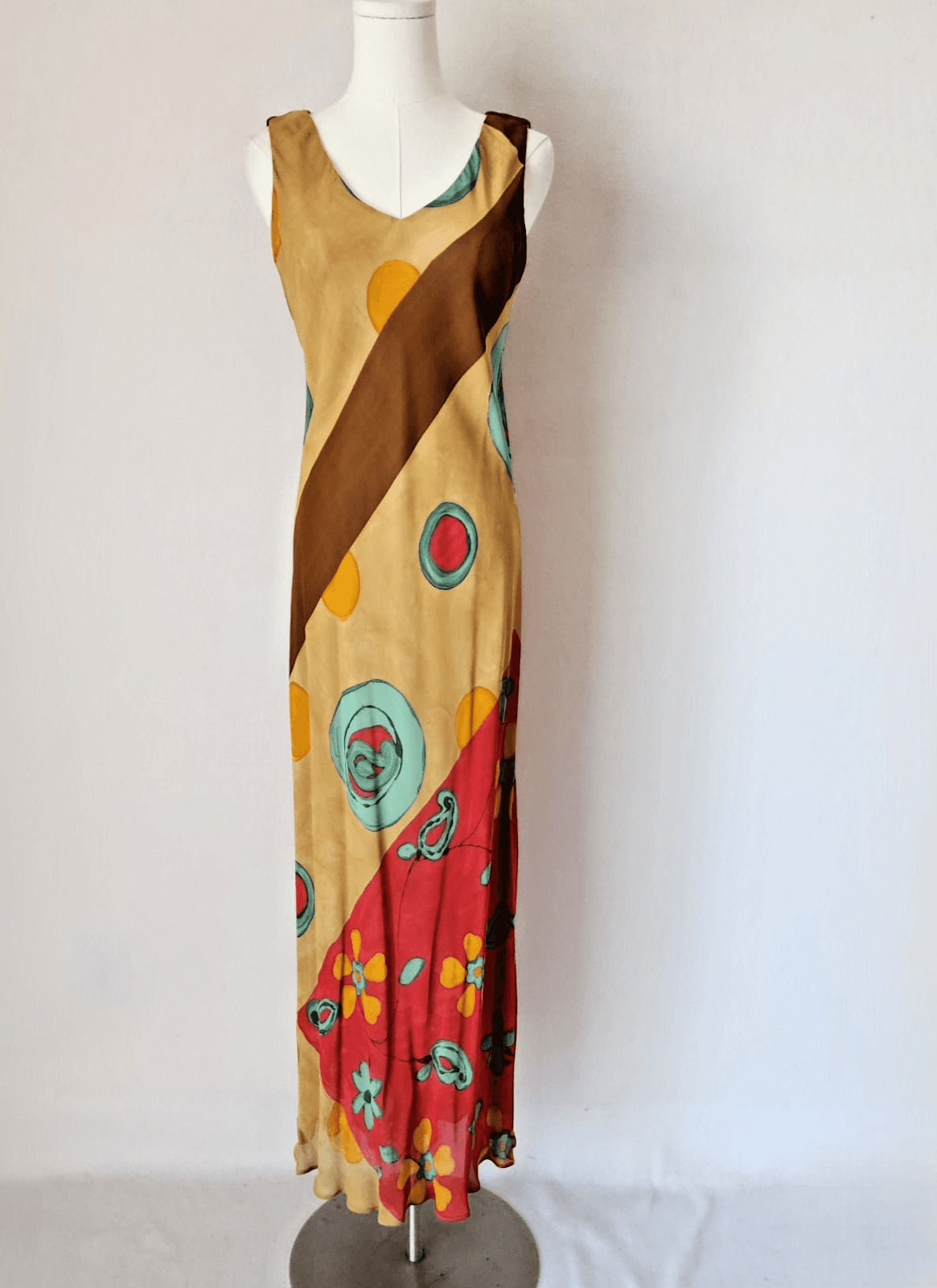 Vintage Y2K Tessuto USA Made Rayon Chiffon Maxi Dress Sleeveless Multicolor Sz.P - Thumbnail 2