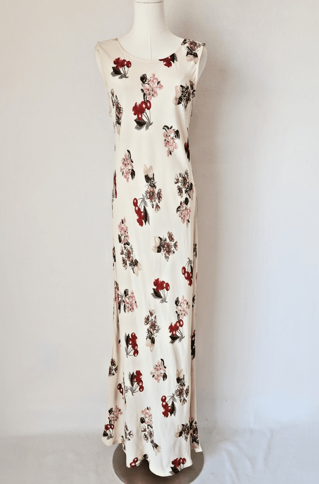 Vintage NC Love USA Made Rayon Chiffon Sherry Floral Maxi Dress Sleeveless Sz.L - Thumbnail 2