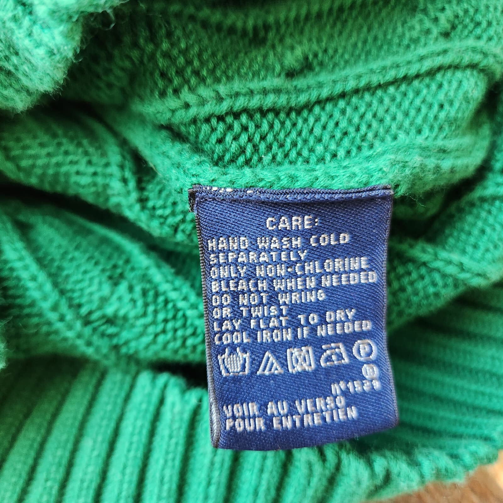 Vintage Y2K Ralph Lauren Sport Pony Cotton Cable Knit V-Neck Sweater Green Sz.L - Thumbnail 8