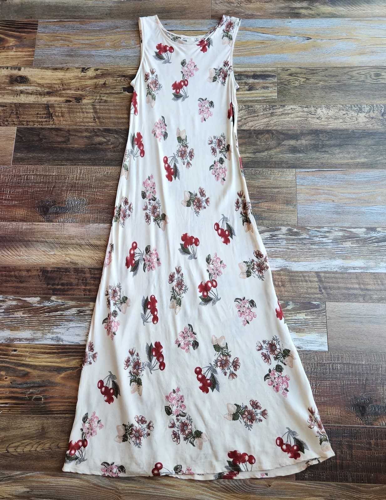 Vintage NC Love USA Made Rayon Chiffon Sherry Floral Maxi Dress Sleeveless Sz.L - Thumbnail 6