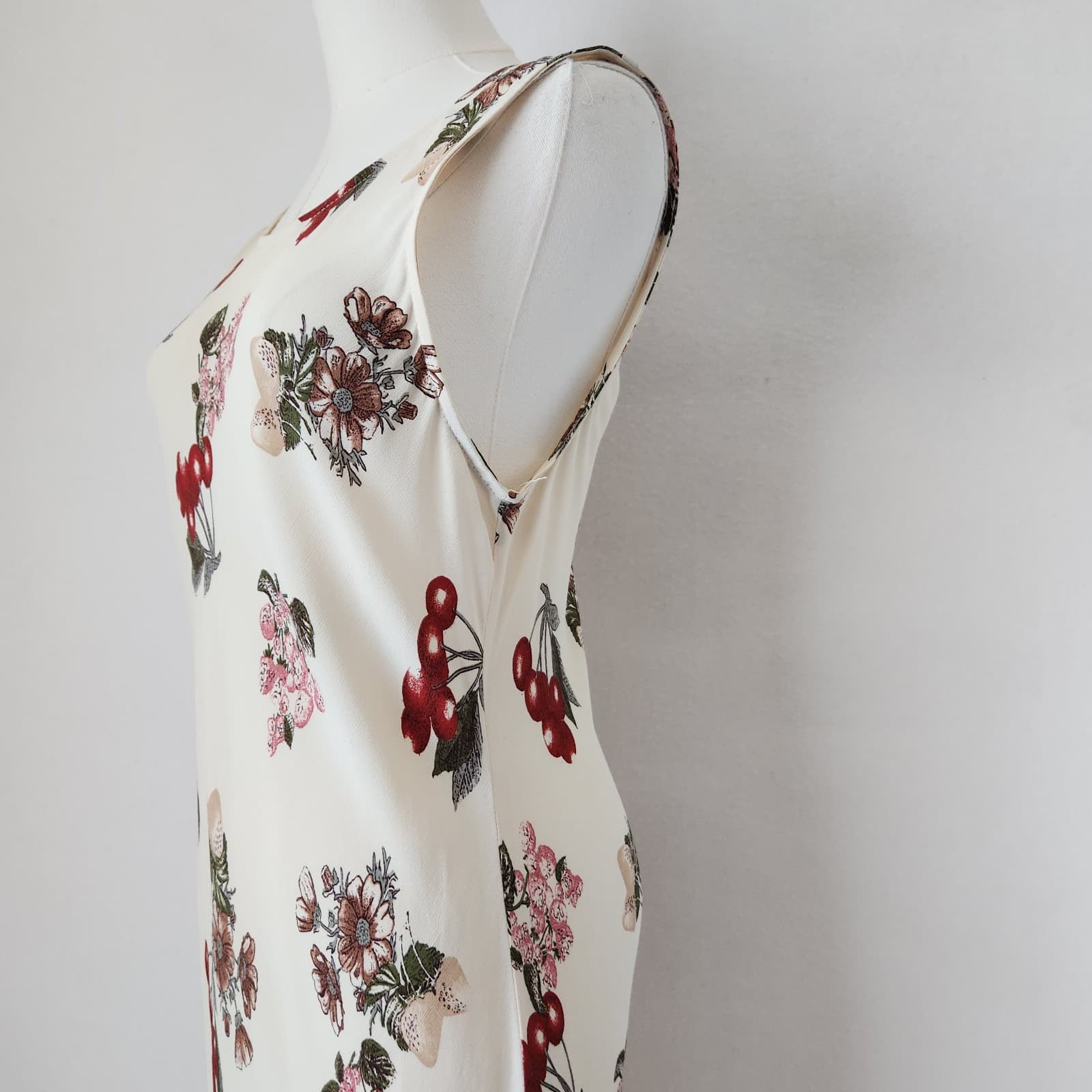 Vintage NC Love USA Made Rayon Chiffon Sherry Floral Maxi Dress Sleeveless Sz.L - Thumbnail 4