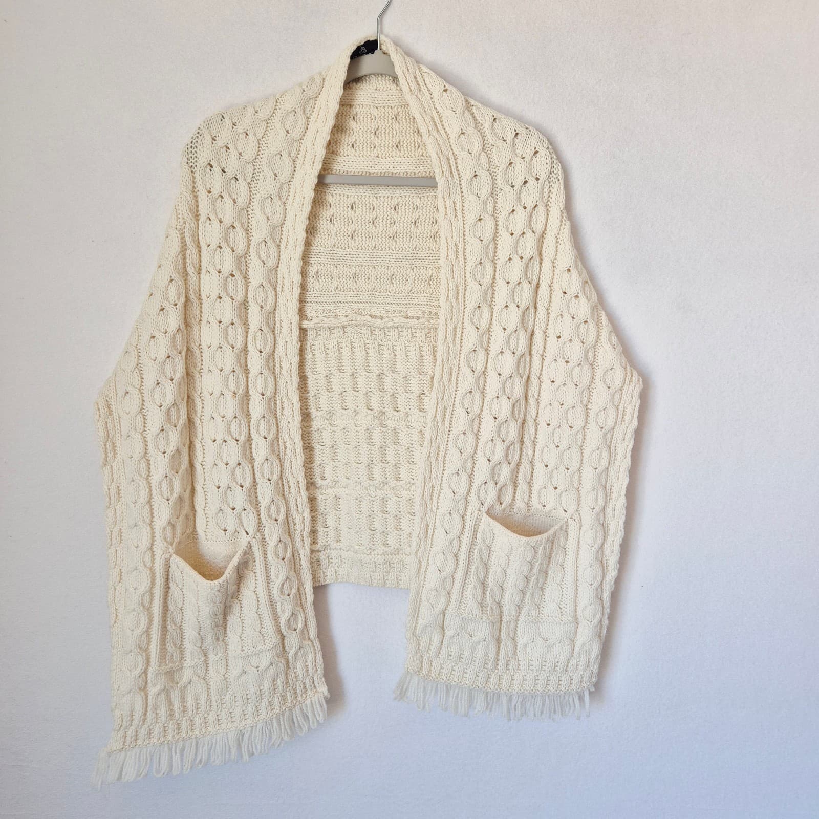 Aran Woollen Mills Ireland Shannon Throwover Merino Wool Cable Knit Wrap Pocket - Thumbnail 7