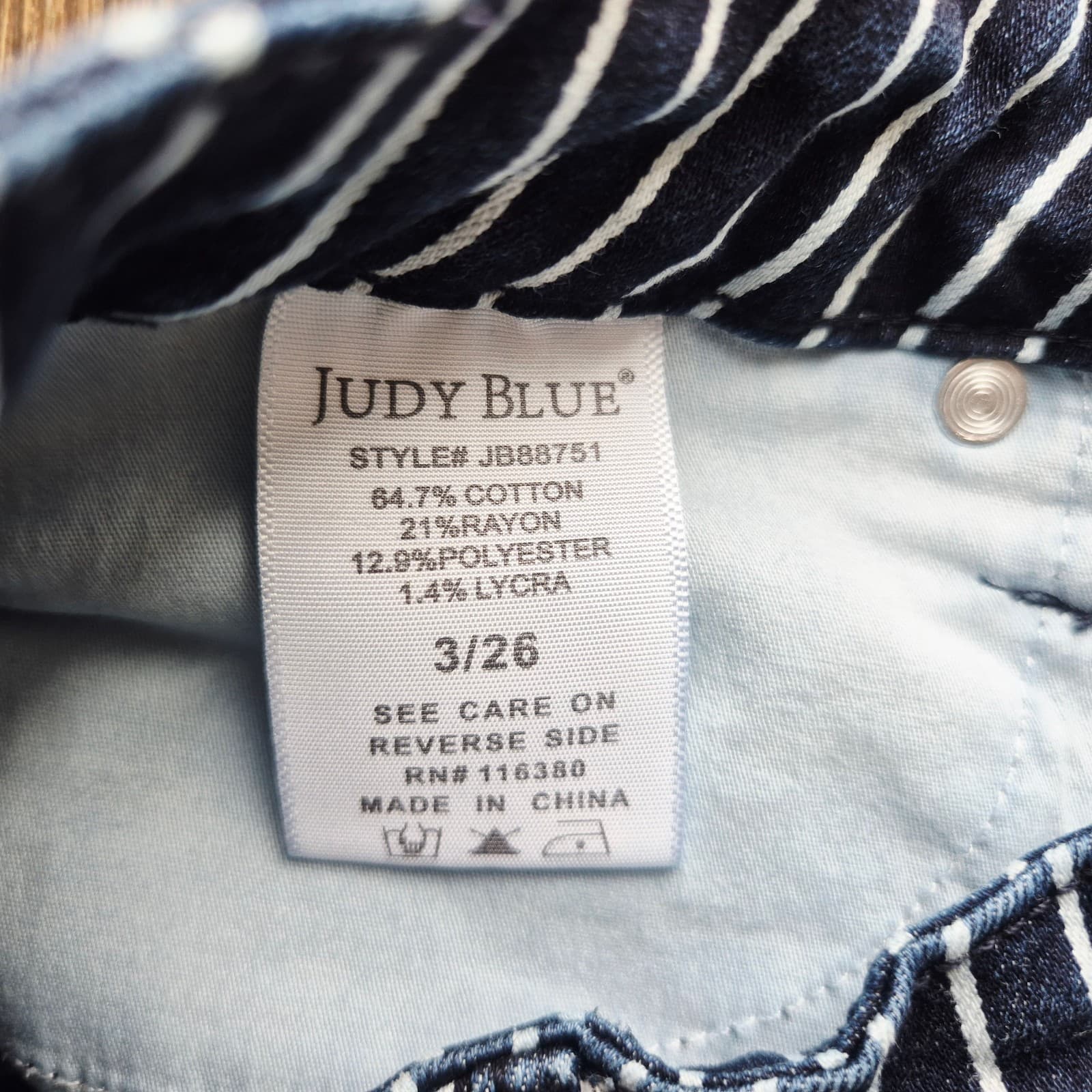 JUDY BLUE High Waist Tummy Control Blue White Striped Straight Jeans Womens 3/26 - Thumbnail 12