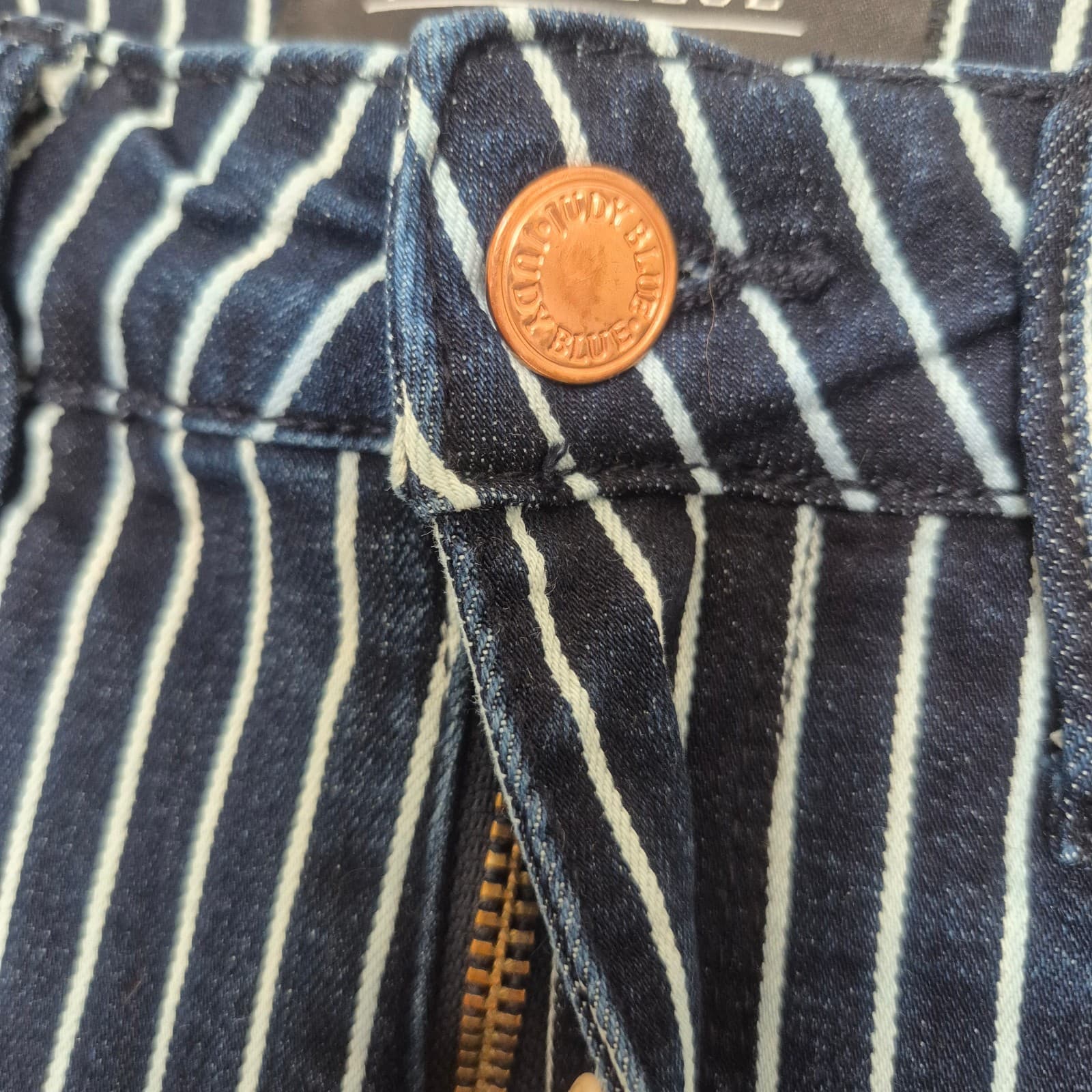JUDY BLUE High Waist Tummy Control Blue White Striped Straight Jeans Womens 3/26 - Thumbnail 6
