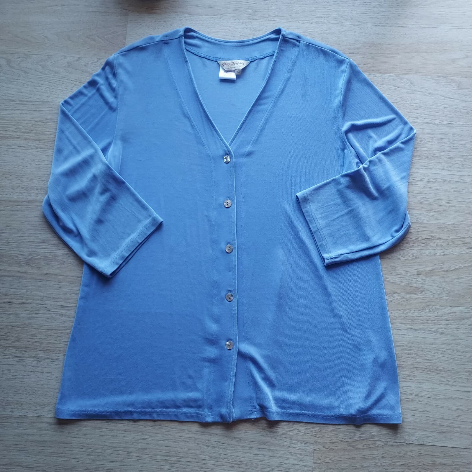 Vintage Norm Thompson 2-Piece Set Slinky Knit Top Pant Blue Sz.2X,XL Made in USA - Thumbnail 4