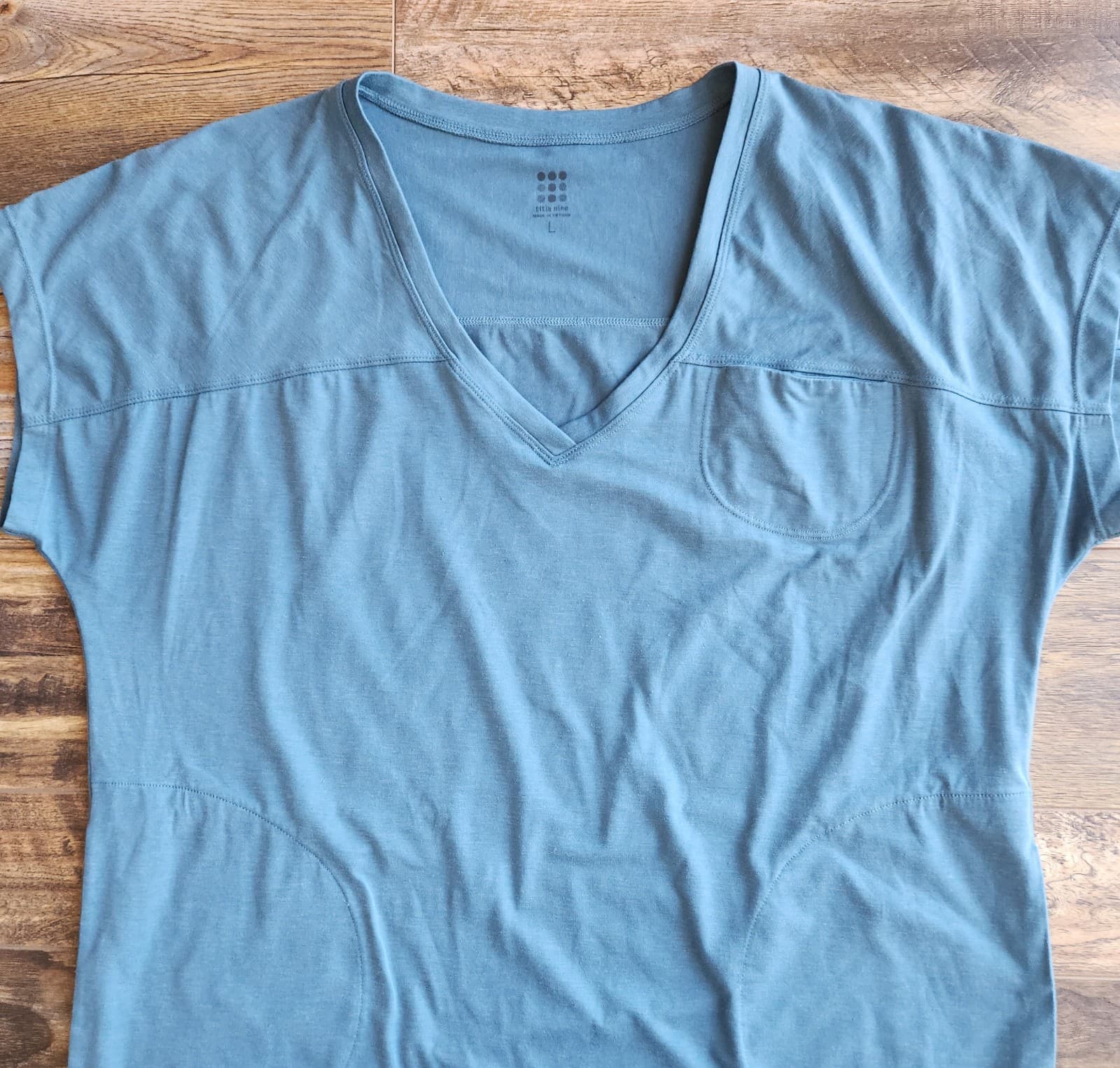 Title Nine Hiolani V Neck T-Shirt Dress Cap Sleeve Pocket Knit Blue Green Sz.L - Thumbnail 9