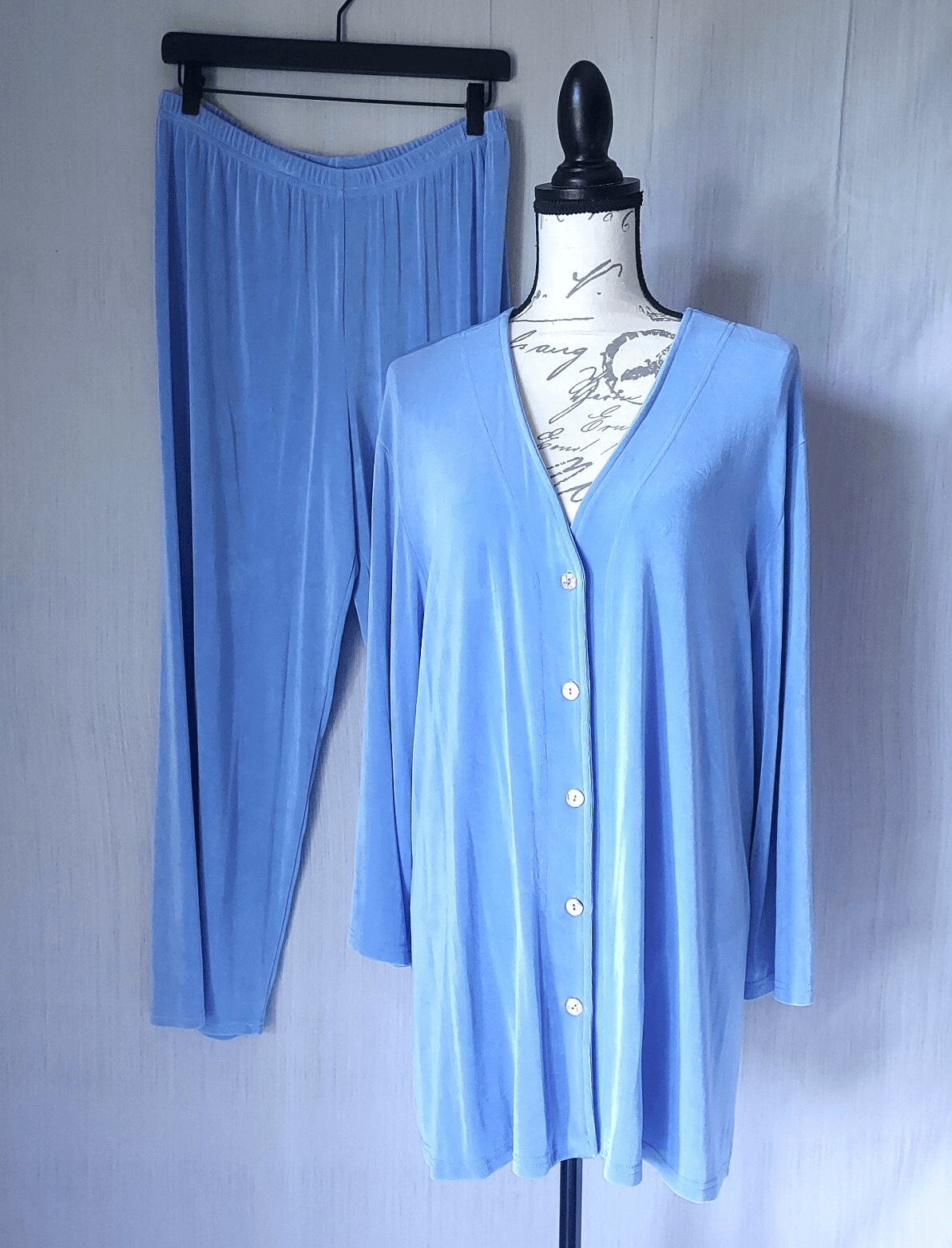 Vintage Norm Thompson 2-Piece Set Slinky Knit Top Pant Blue Sz.2X,XL Made in USA
