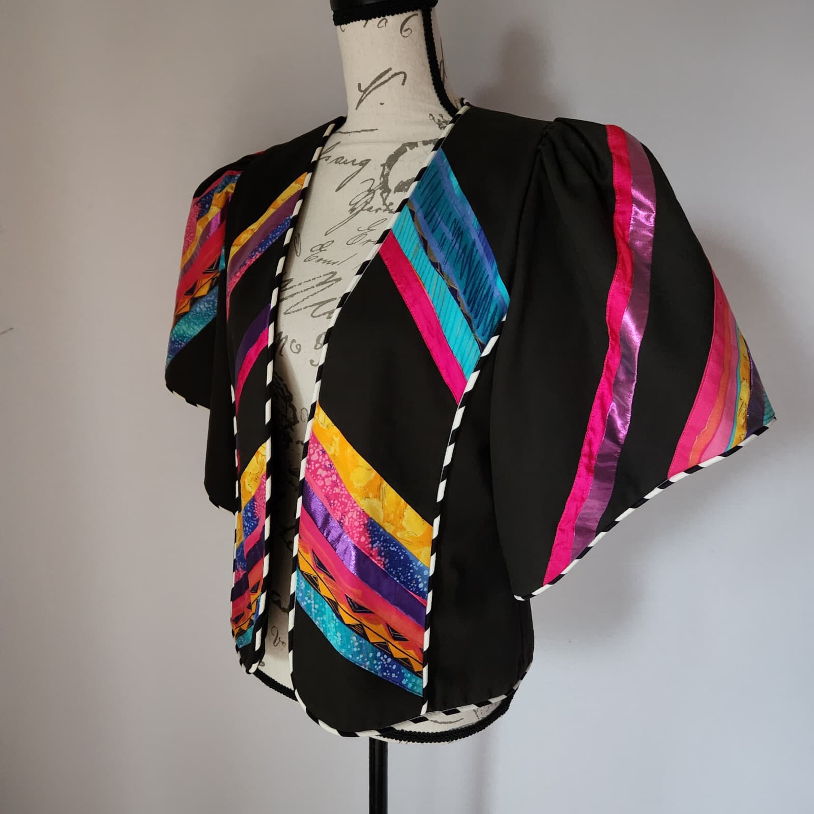 Vintage Marie Made in USA Southwest Bolero Jacket Short Sleeve Colorful Stripe M - Thumbnail 3