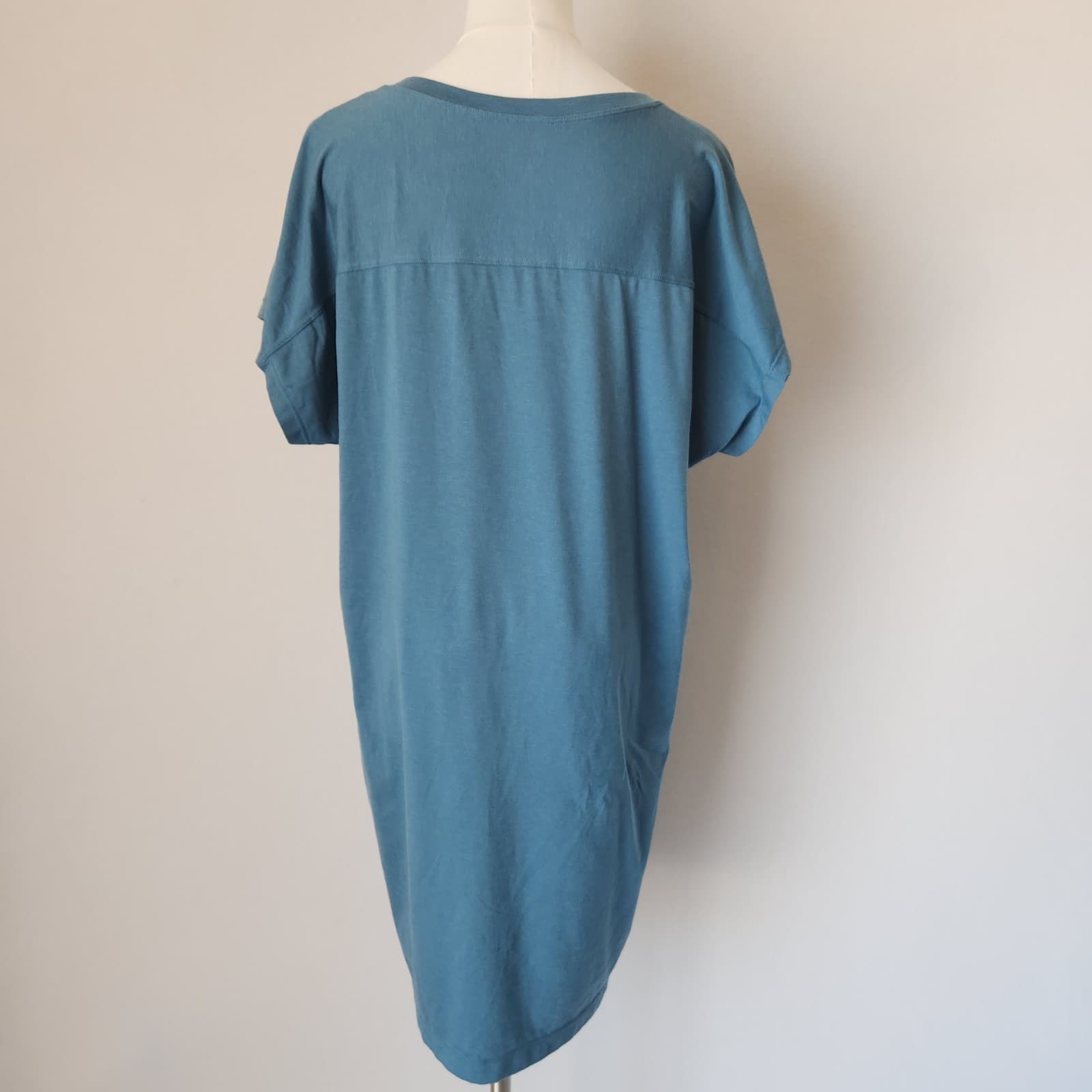 Title Nine Hiolani V Neck T-Shirt Dress Cap Sleeve Pocket Knit Blue Green Sz.L - Thumbnail 4