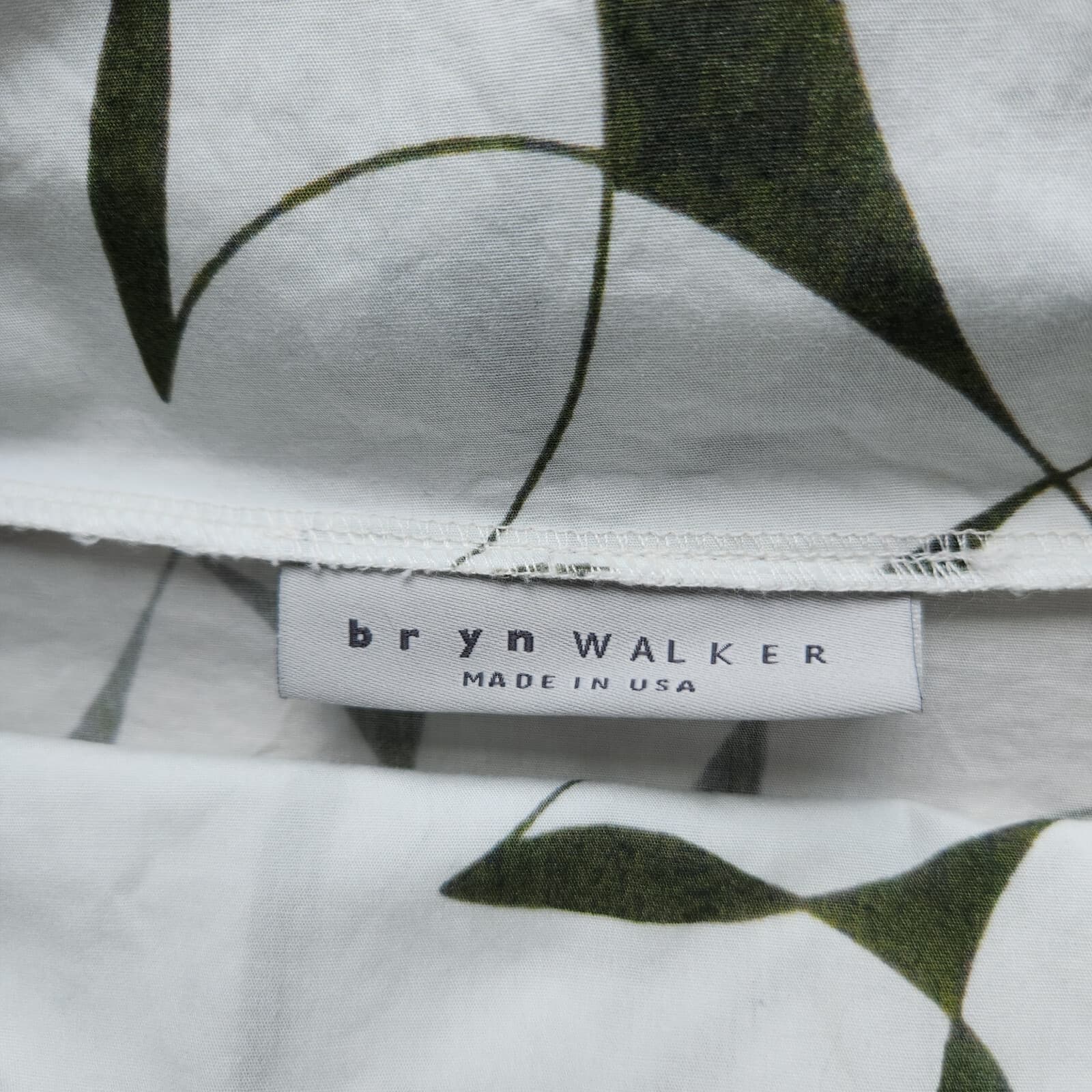 Bryn Walker Etta Fiori Floral Blouse Funnel Neck 3/4 Sleeve Cotton Green White M - Thumbnail 7