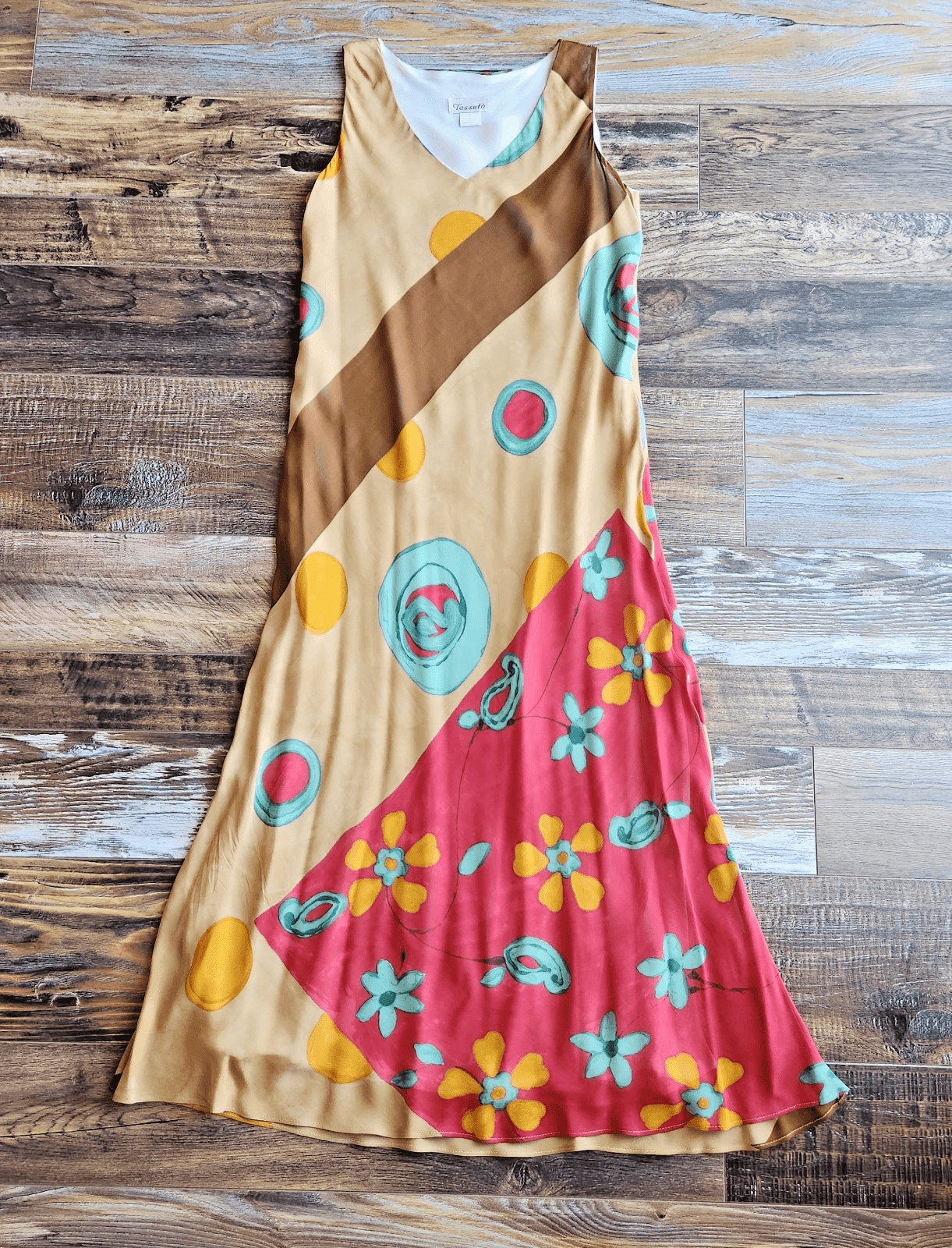 Vintage Y2K Tessuto USA Made Rayon Chiffon Maxi Dress Sleeveless Multicolor Sz.P - Thumbnail 3