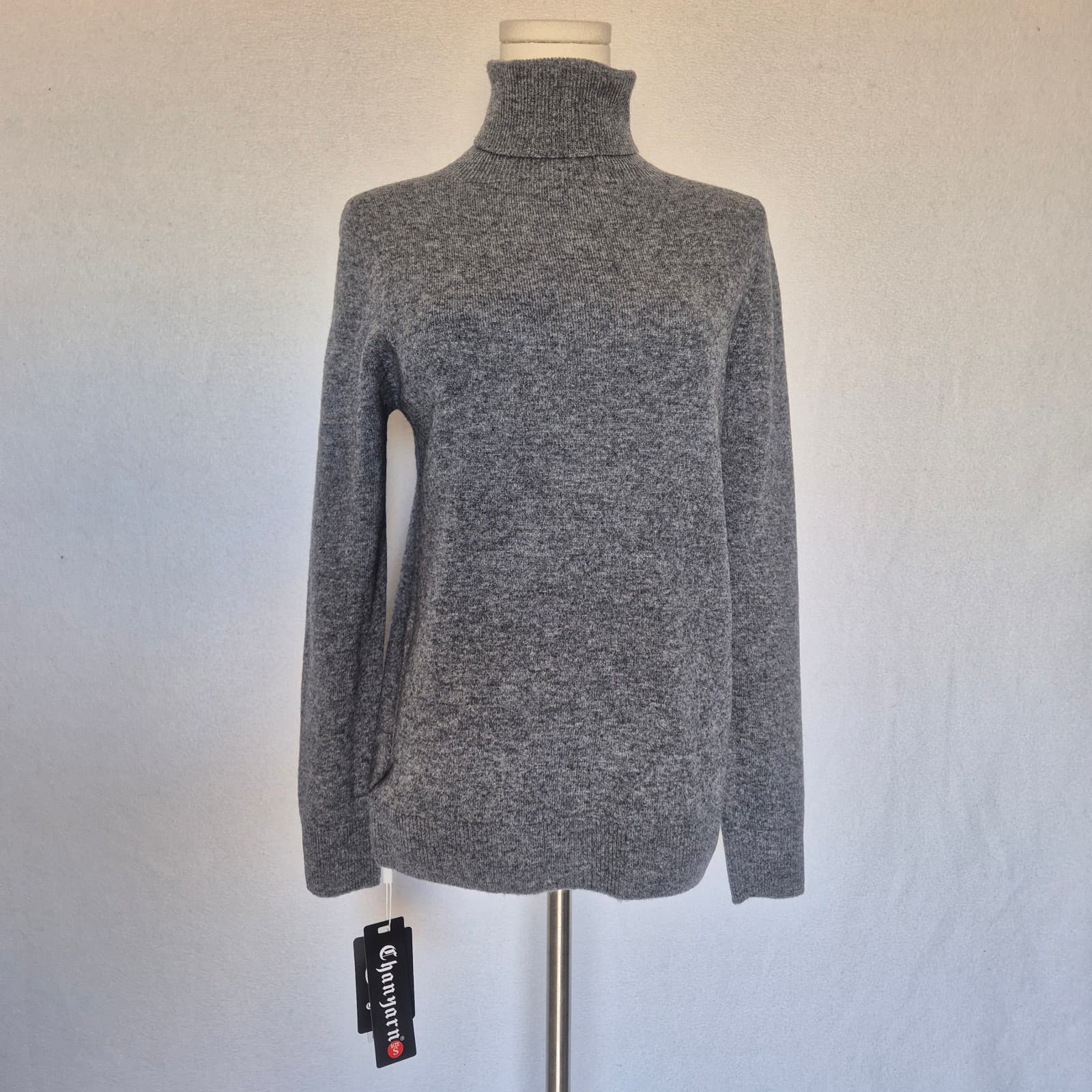 NWT Chanyarn 100% Superfine Merino Wool Turtleneck Sweater Grey Women's Small - Thumbnail 3