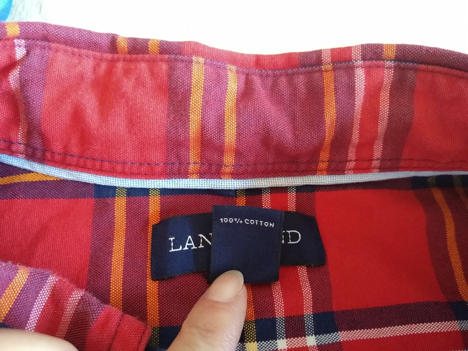 LANDS' END Cotton Shirt Long Sleeves Buttons Plaid Red Sz.L (16) - Thumbnail 7