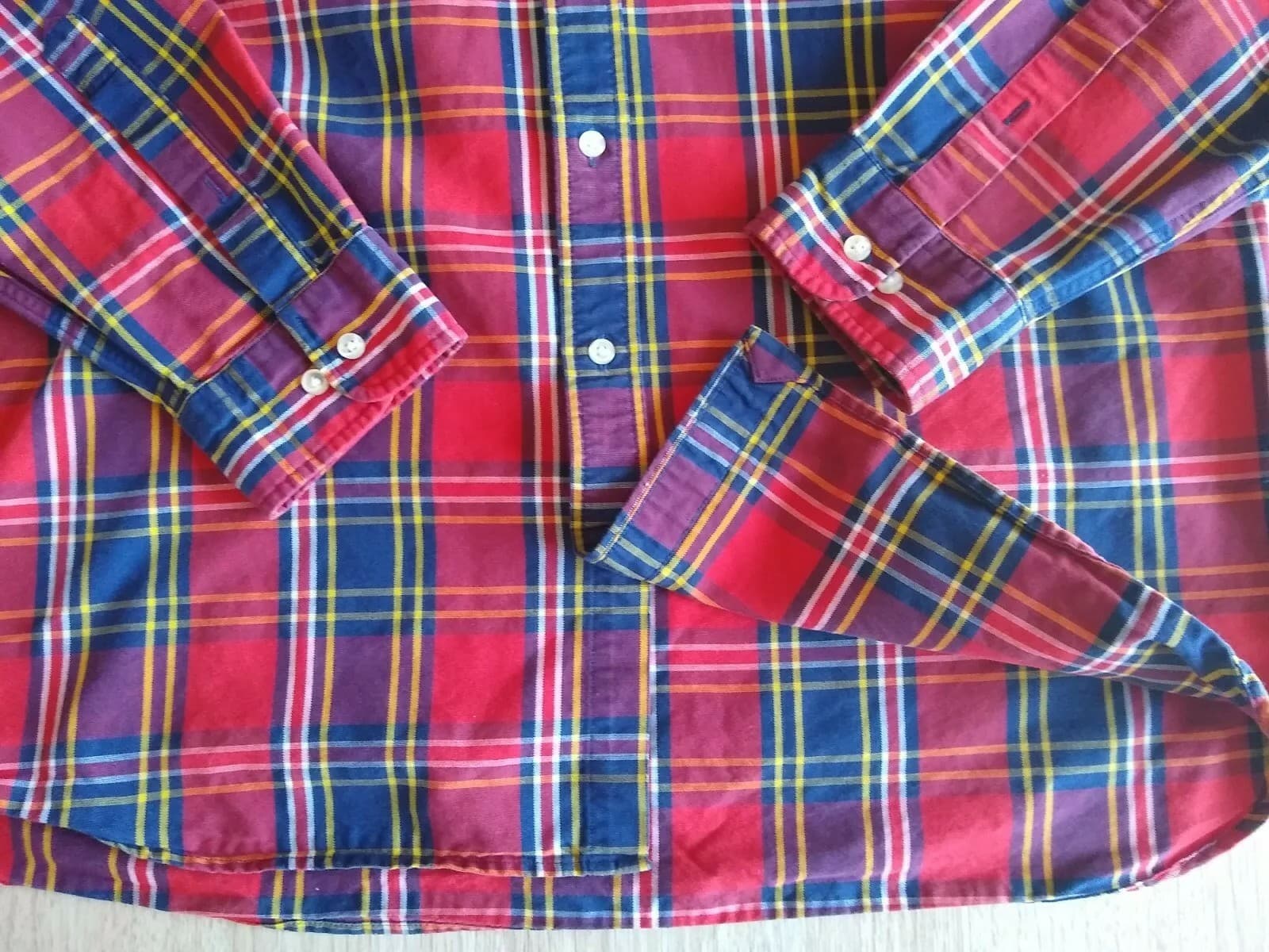 LANDS' END Cotton Shirt Long Sleeves Buttons Plaid Red Sz.L (16) - Thumbnail 4