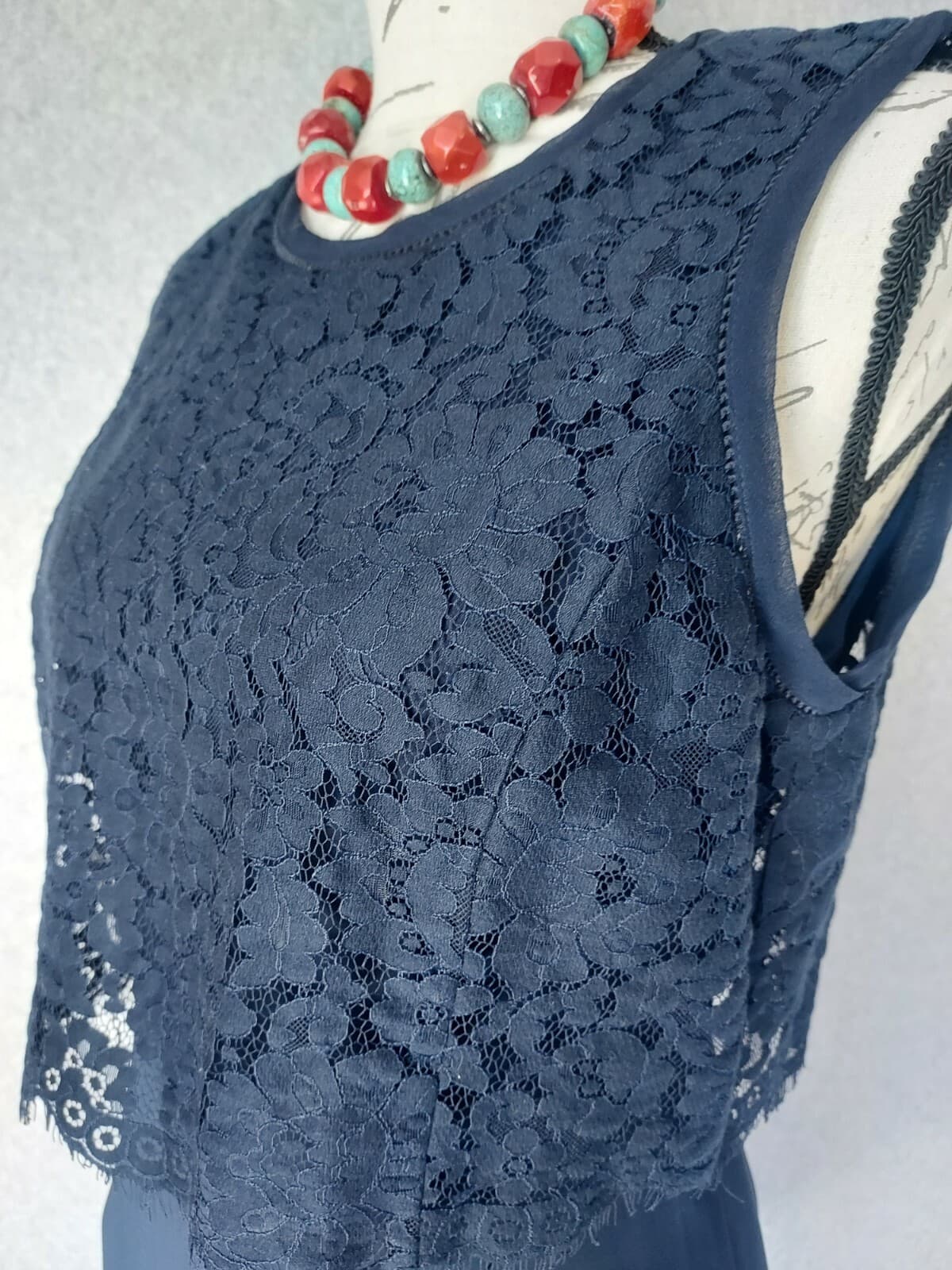 REBECCA TAYLOR Refined Suiting Lace Event Mini Dress Sleeveless Navy Blue Size 6 - Thumbnail 4